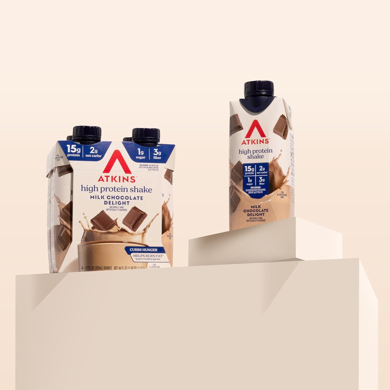 Atkins Milk Chocolate Delight High Protein Shake, 15g Protein, 12 Count | 15g Protein, 3g Fiber, 2g Net Carb, 1g Sugar, Chocolate Flavored, Keto Friendly, Ready to Drink, 12 Count