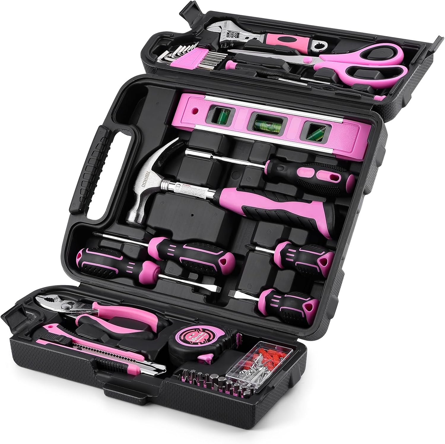 DOWELL Tool Set, 90 Piece Tool Kit with Wrench Set, Home Tools | wrenches, hammer, pliers, screwdrivers, rust-resistant steel, durable plastic case, ANSI certified