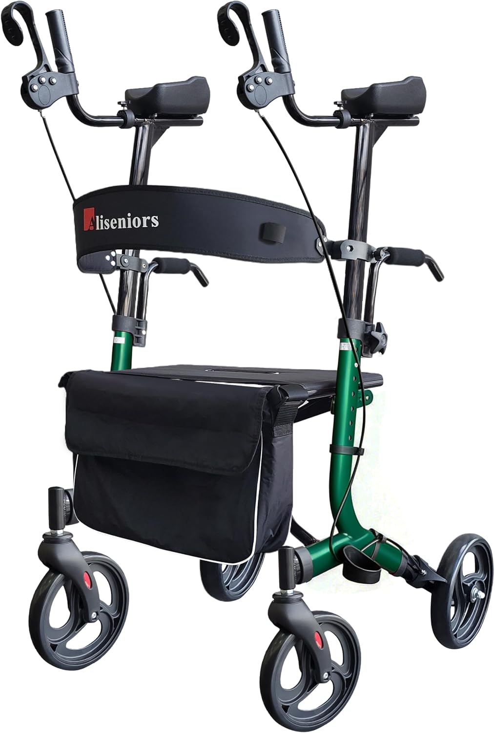 Aliseniors Upright Walker for Seniors - Big Stand Up Walker with Wide Seat, Foldable 4 Wheel All-Terrain Rolling Walker, Adjustable Armrests, 300lbs, Improves Posture & Reduces Back Strain | 20.6" Wide Seat, Foldable Rollator, 8" All-Terrain Wheels, Adju…