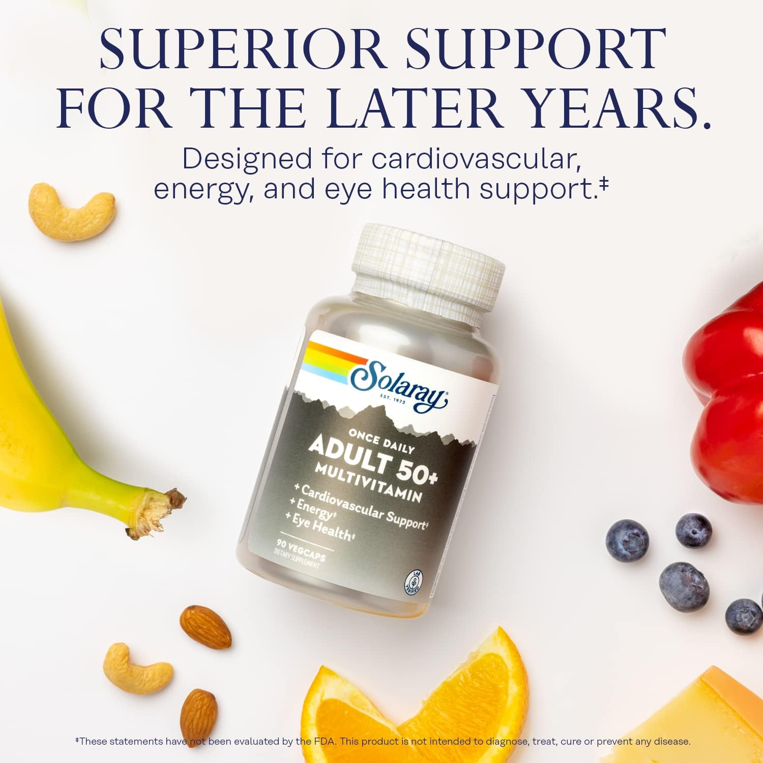 SOLARAY Once Daily Adult 50 Plus Complete Multivitamin, 90 VegCaps | Energy, Heart, Brain & Immune Support - Minerals, CoQ10
