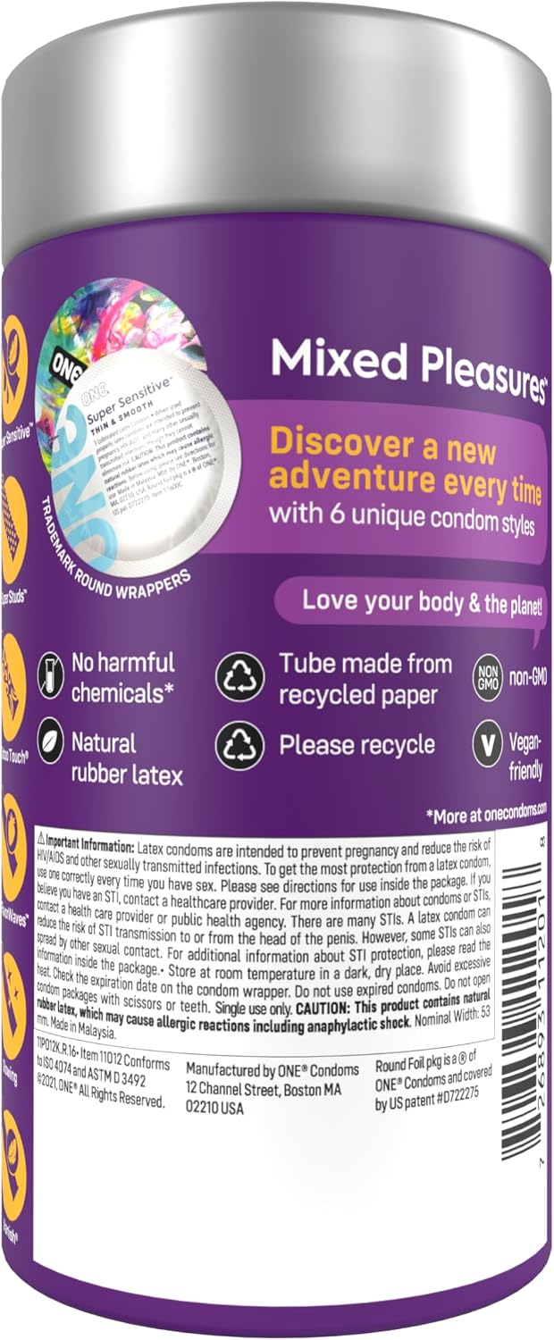 ONE 1 Mixed Pleasures Assorted Condoms, Pack of 12