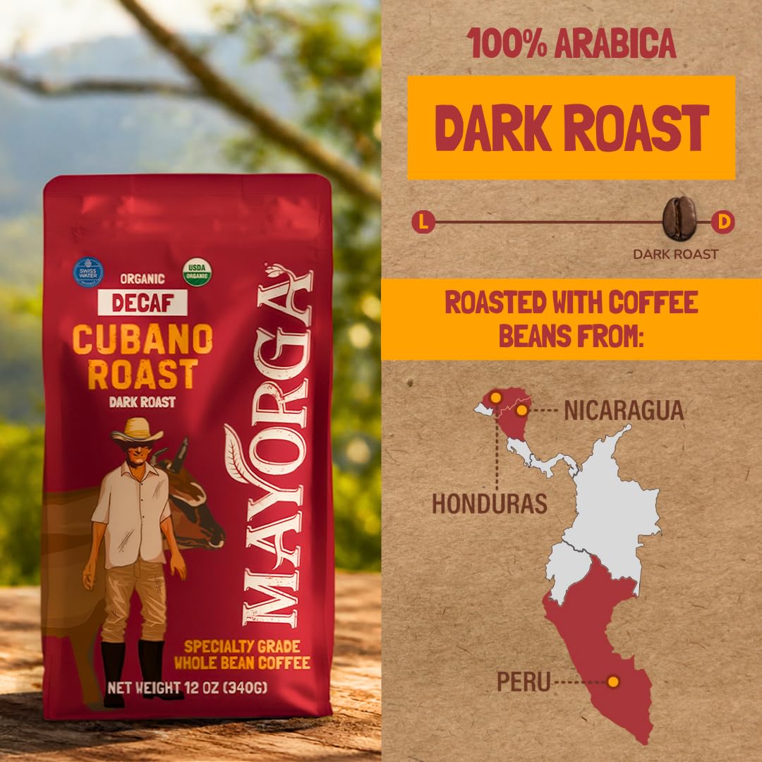 Mayorga Organic Coffee 12oz Cafe Cubano Roast - Dark Roast Whole Bean Coffee Specialty Grade, 100% Arabica, Slow Roasted, Bold and Smooth Flavor with Low Acidity - USDA Organic, Non-GMO, Kosher,