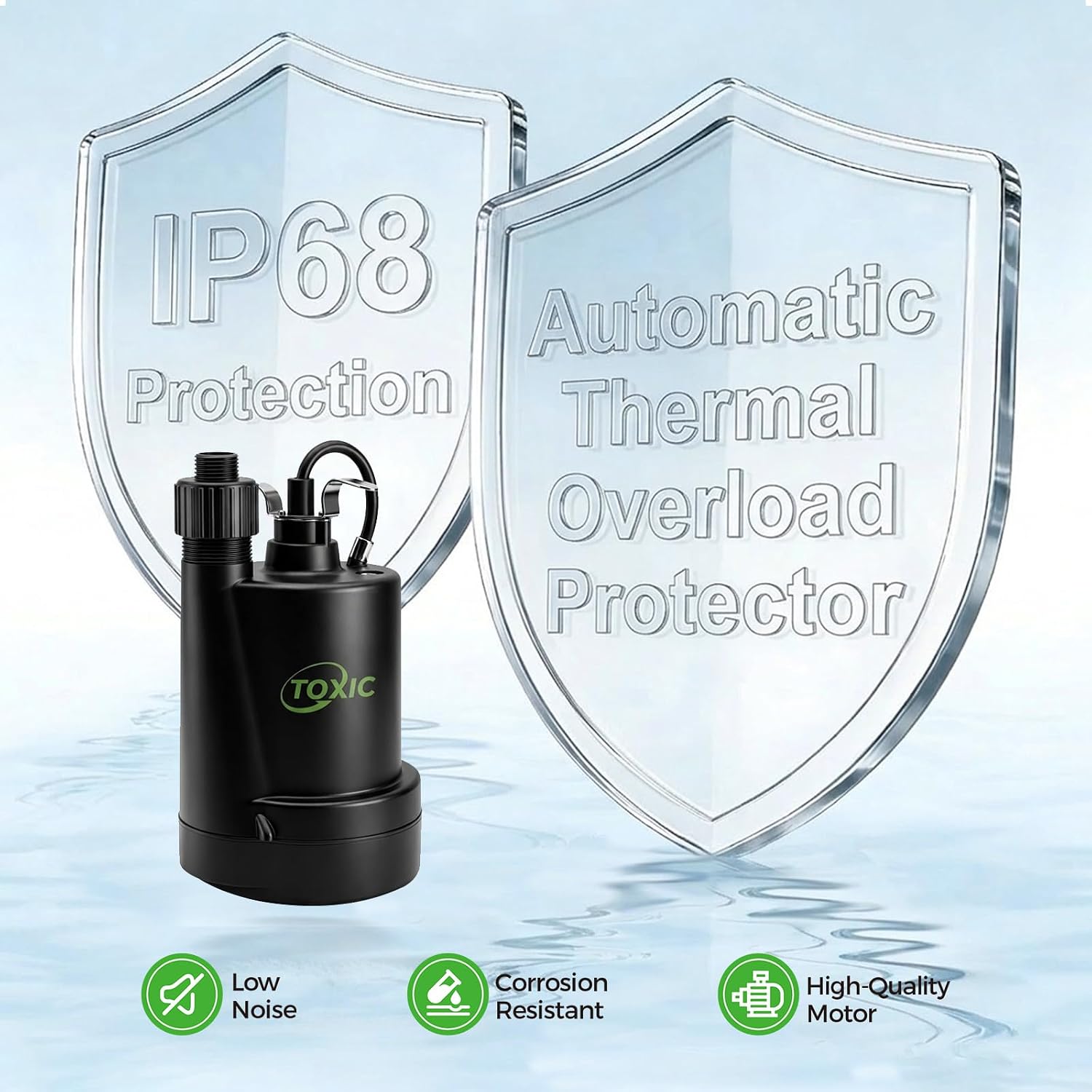 1/4 HP Submersible Sump Pump 1800 GPH Portable Utility Water Pump with 10ft Cord Thermoplastic Construction High Flow Drain Pump for Basement Garden