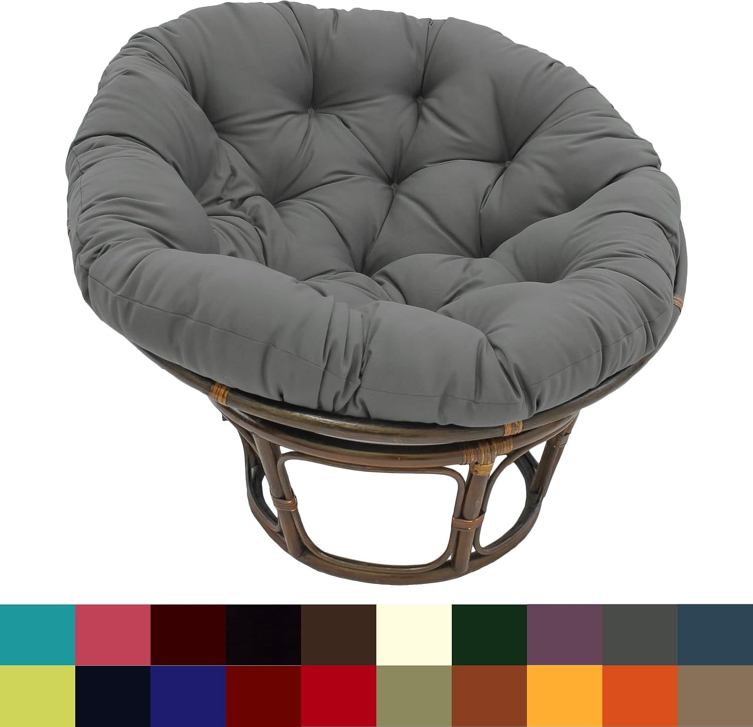 Furniture Piece 42-Inch Rattan Papasan Chair with Solid Twill Cushion