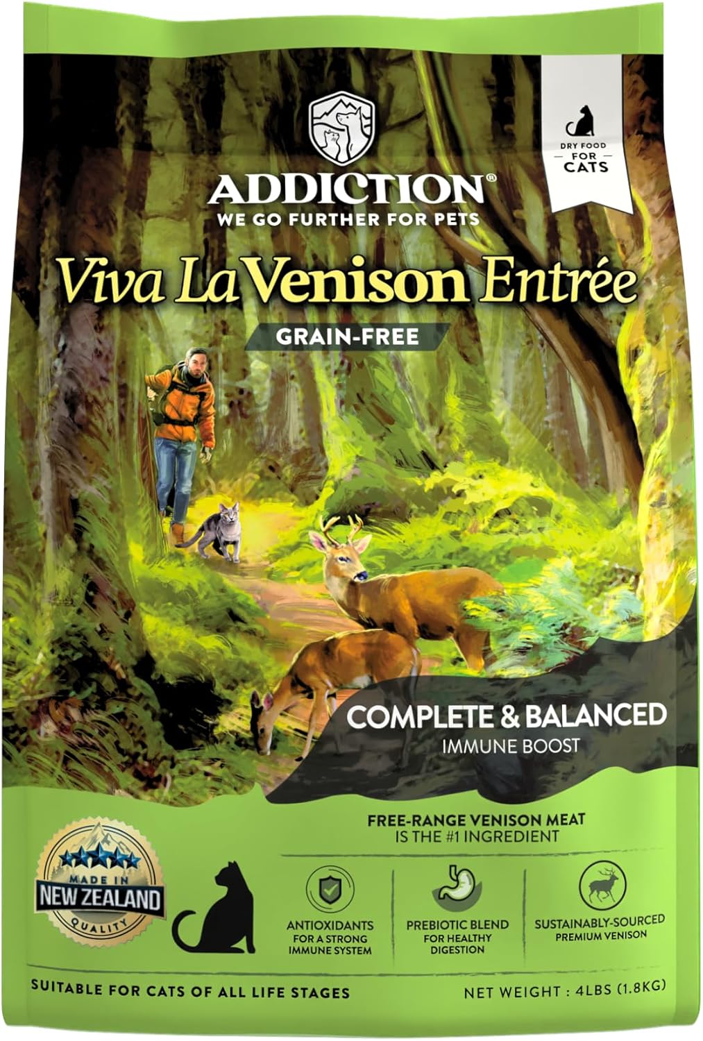 Addiction Viva La Venison Grain-Free Dry Cat Food - with Premium Venison to Support Muscle Development & Maintenance - High-Protein Recipe with Chicken & Low Carb - Made in New Zealand - 4lbs