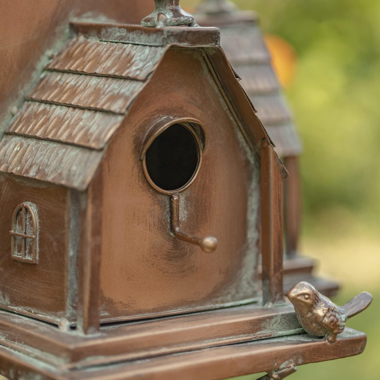 Large Copper Colored Multi-Birdhouse Stakes, Room for 4 Bird Families in Each (Cube Homes with Pyramid Roofs)