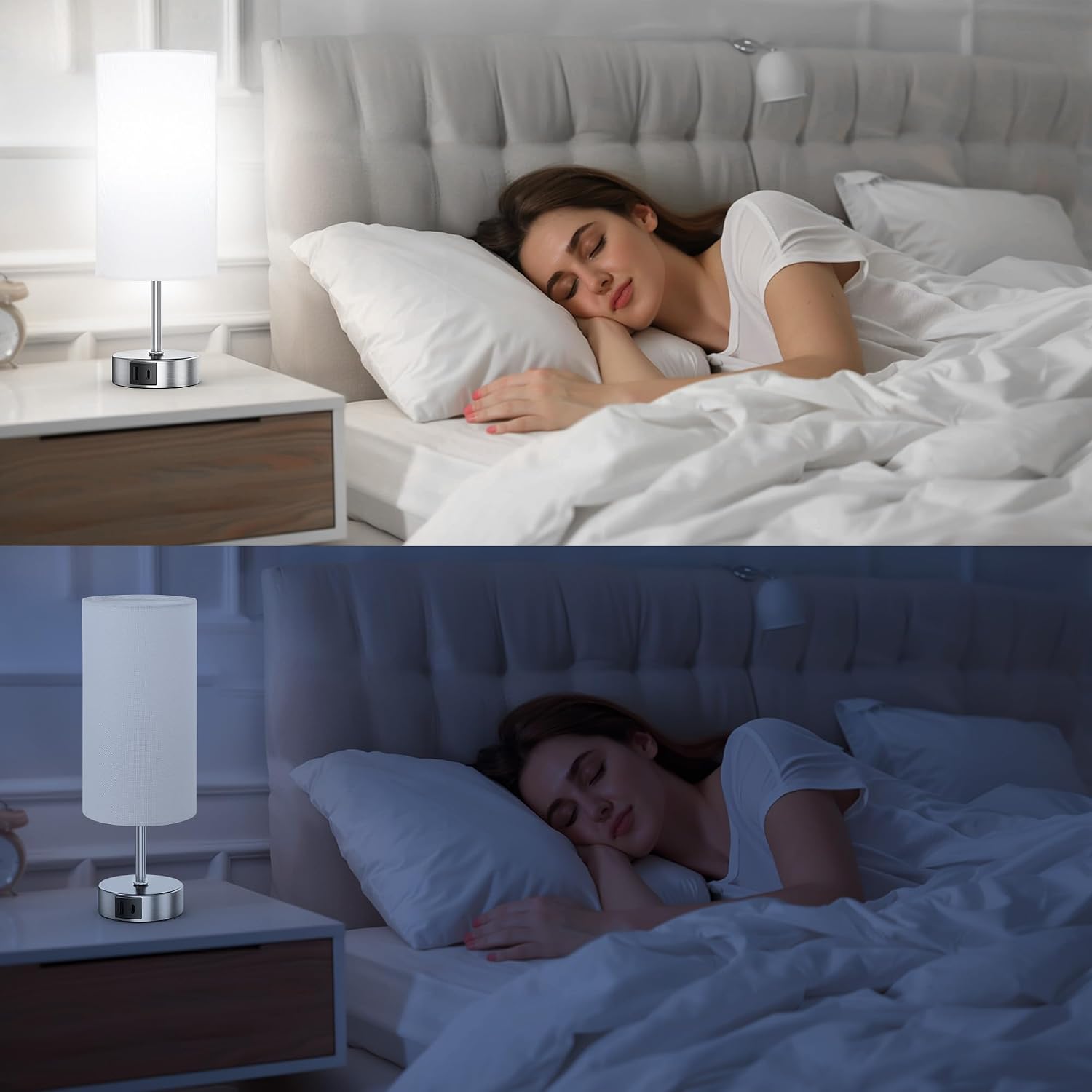 ROTTOGOON 12.8" Touch Control Table Lamp, 3-Way Dimmable Small Bedside Nightstand Lamp with 2 USB Ports