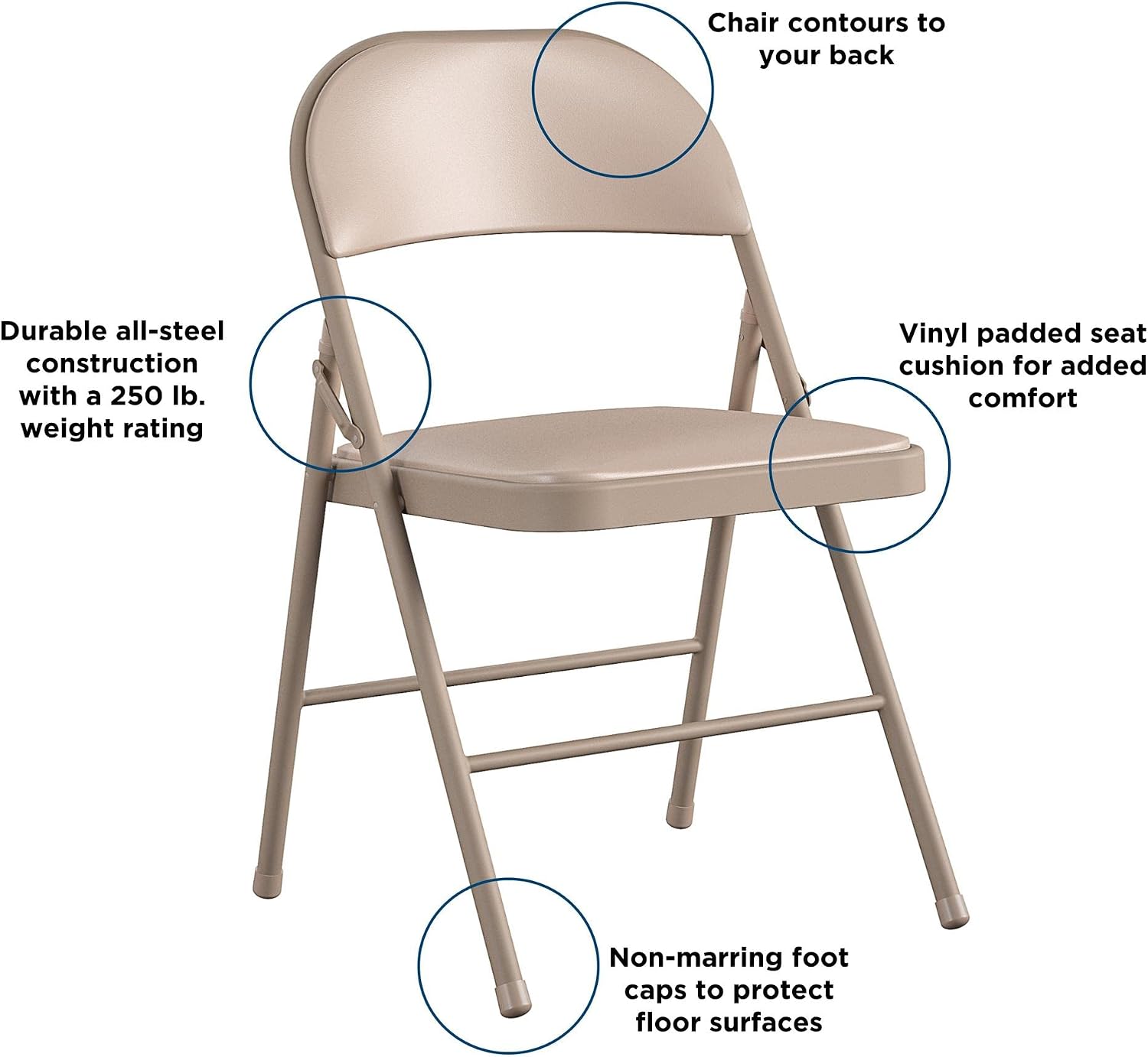 COSCO Vinyl Folding Chair, 4 Pack, Black