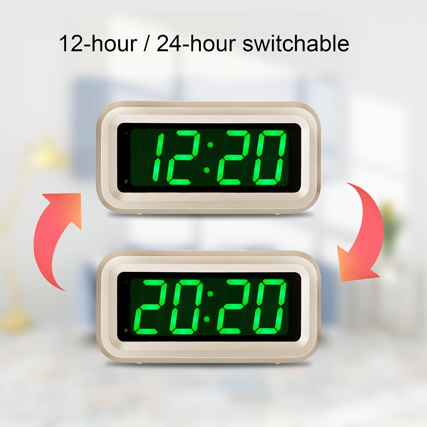 Digital Alarm Clock Battery Operated with LED Display for Bedrooms, Long Battery Life for 12 Months, 3 Brightness Adjustable, 12/24 Hour, Snooze, Black Case with Red Digits