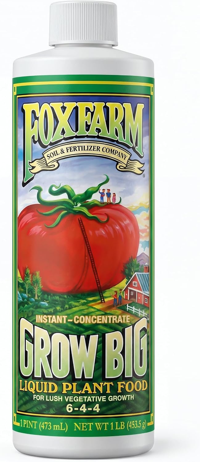 FoxFarm Grow Big Liquid Plant Food - 6-4-4 House Plant Fertilizer for Lush Vegetative Growth, Fast Nutrient Uptake for Roses, Tomatoes & Veggies - Quart Size Concentrate