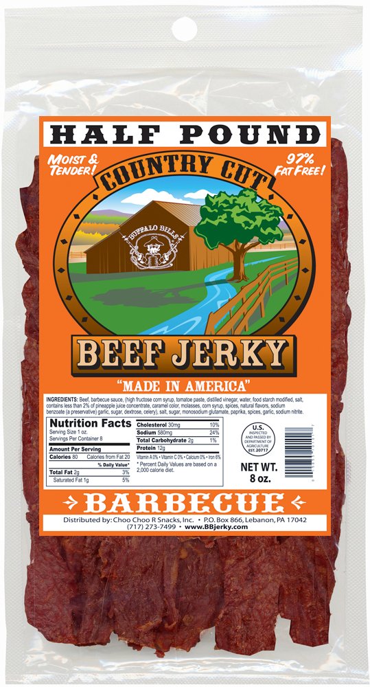 Buffalo Bills Mesquite Country Cut smoked Beef Jerky, Moist & Tender, 8 Oz | Mesquite Beef Jerky, Made In USA, High Protein, Low Carb, For Work, Trips, On-The-Go Snacking, Smoky Flavor, Hot Snacks