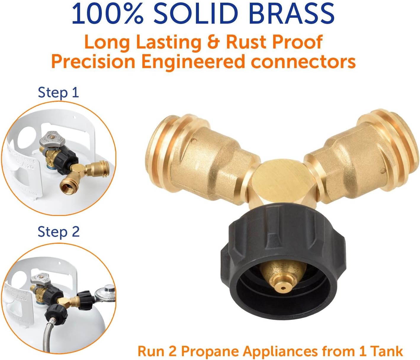Flame King Propane Tank Y Splitter Adapter with Valves, 2-Way LP Gas Connector for 20lb Propane Tank Cylinders, Works with BBQ Grills, Camping Stoves