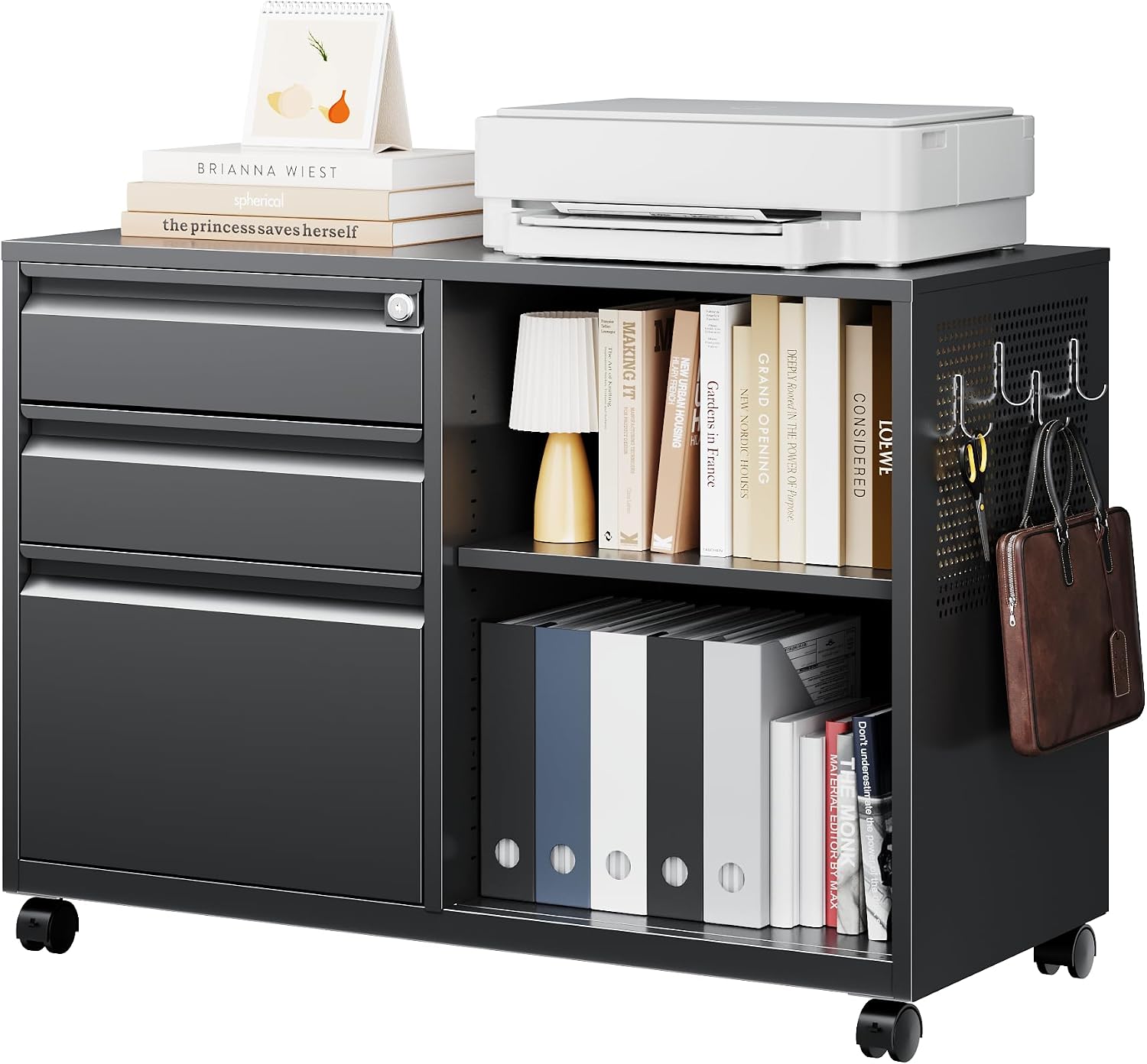 Mobile 3 Drawer File Cabinet with Lock-Metal Lateral Rolling Printer Stand Filing Cabinets for Home Office-Storage A4/F4/Letter (White)