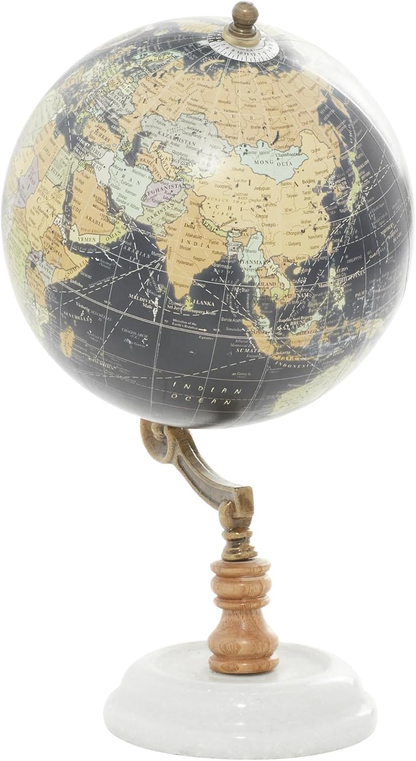 Deco 79 Marble Globe with Marble Base, 7" x 7" x 11", Teal | Educational/Geographic Earth World Map Decorative World Globe With Marble Base World Globe