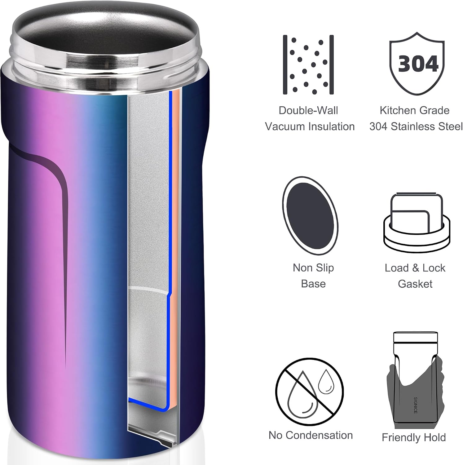 3 In 1 Insulated Universal Can Cooler - Signice Double Walled Vacuum Insulator Stainless Steel Slim Can Cooler for 12 Oz Skinny Tall Standard