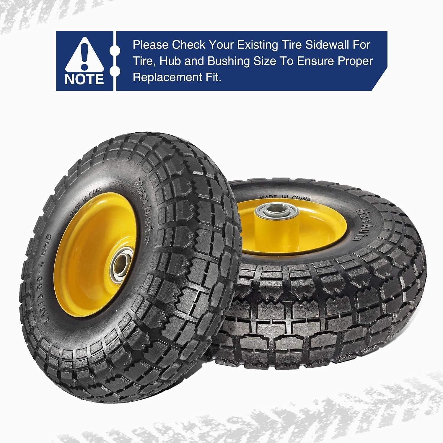 MaxAuto 4.10 3.50-4 Flat Free Tire, 2.25" Offset Hub, 5/8" Bearings, 4 pack