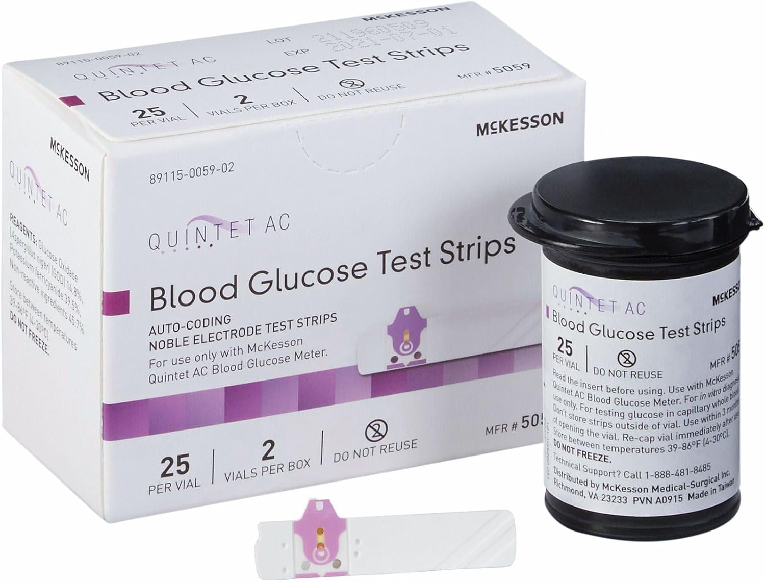 McKesson Quintet AC Blood Glucose Test Strips, 1 pk | Auto Coding, Noble Electrode Strips, for Self-Testing