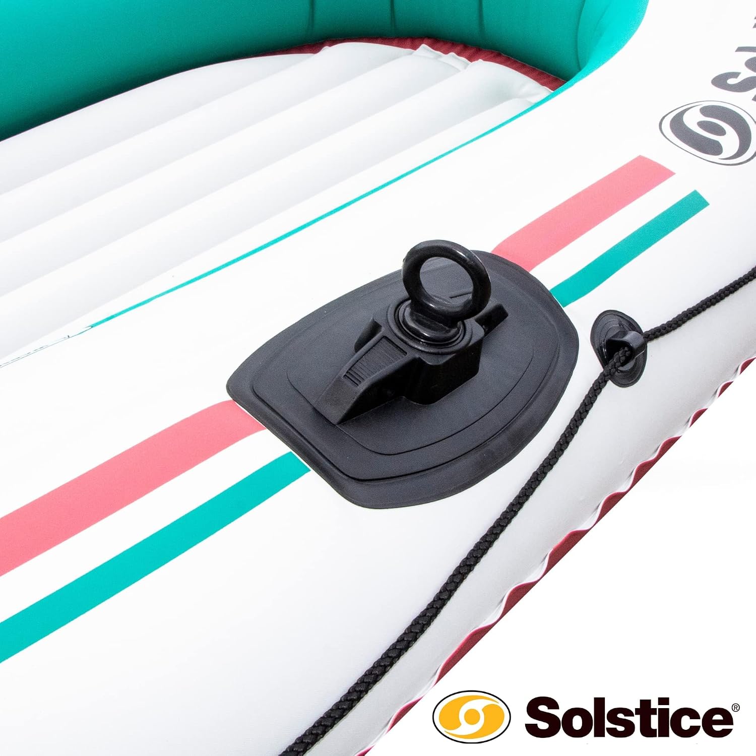 Solstice Voyager 4-Person Inflatable Fishing Boat with Dual Swivel Oar Locks and Rod -Holder, Motor Compatible 9' x 5'