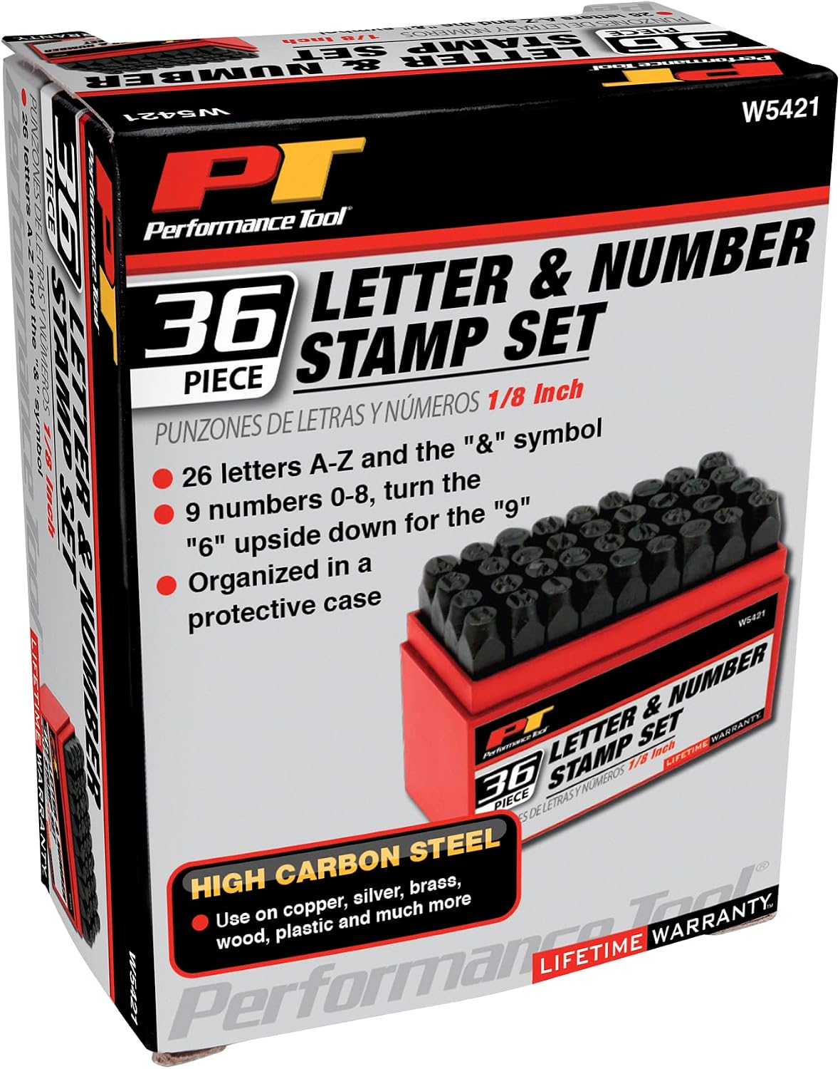Performance Tool W758 5-Piece 8 in. Long Pin Punch Set | Carbon steel construction with hardened tips. Knurled handles for sure grip. Reaches deeply set pins
