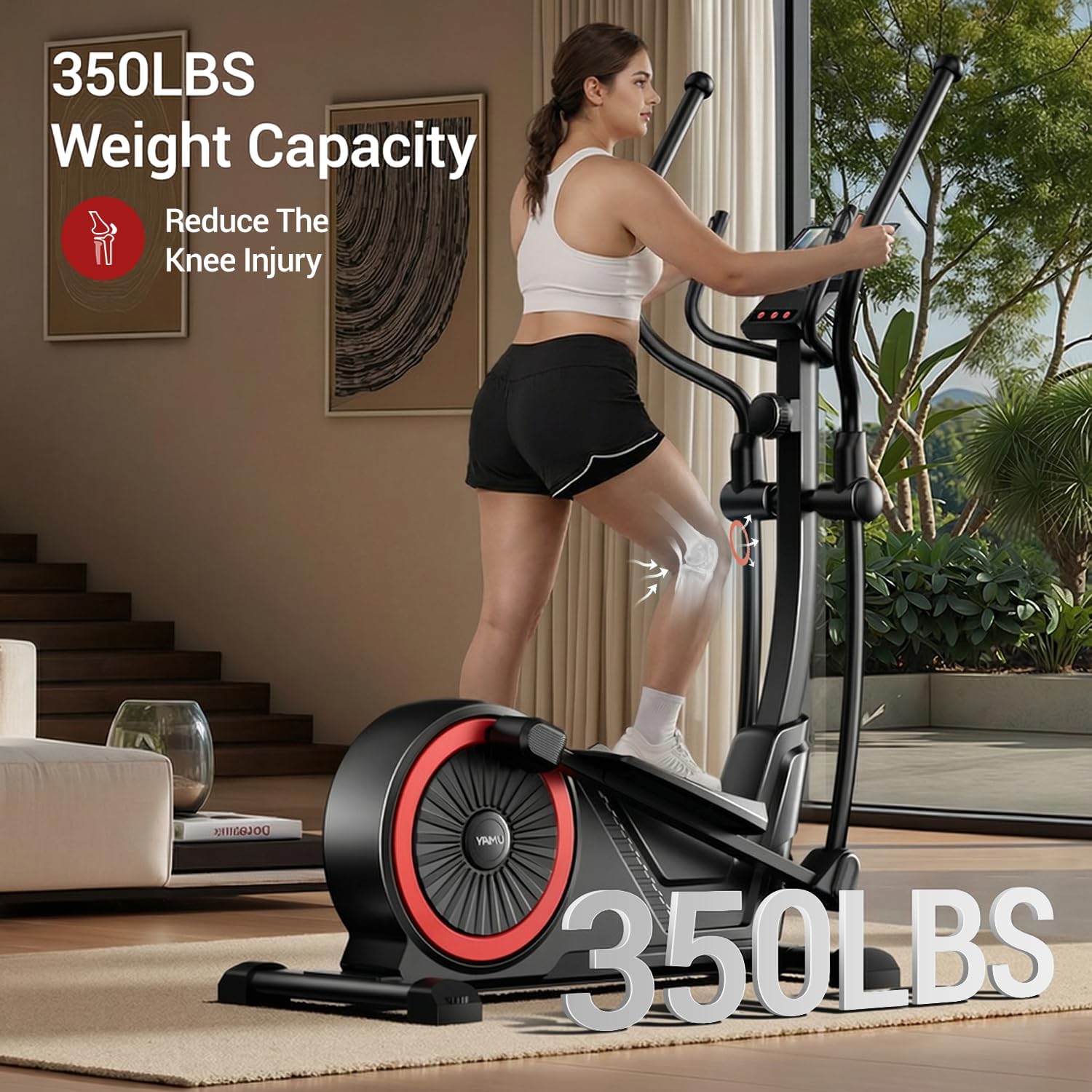 Elliptical Exercise Machine with 15.5''-17'' Stride & Heart Rate Grips,Ultra Silent Magnetic Elliptical Machine for Home with 16 Levels Resistance and LCD Monitor,400 LBS Weight Capacity