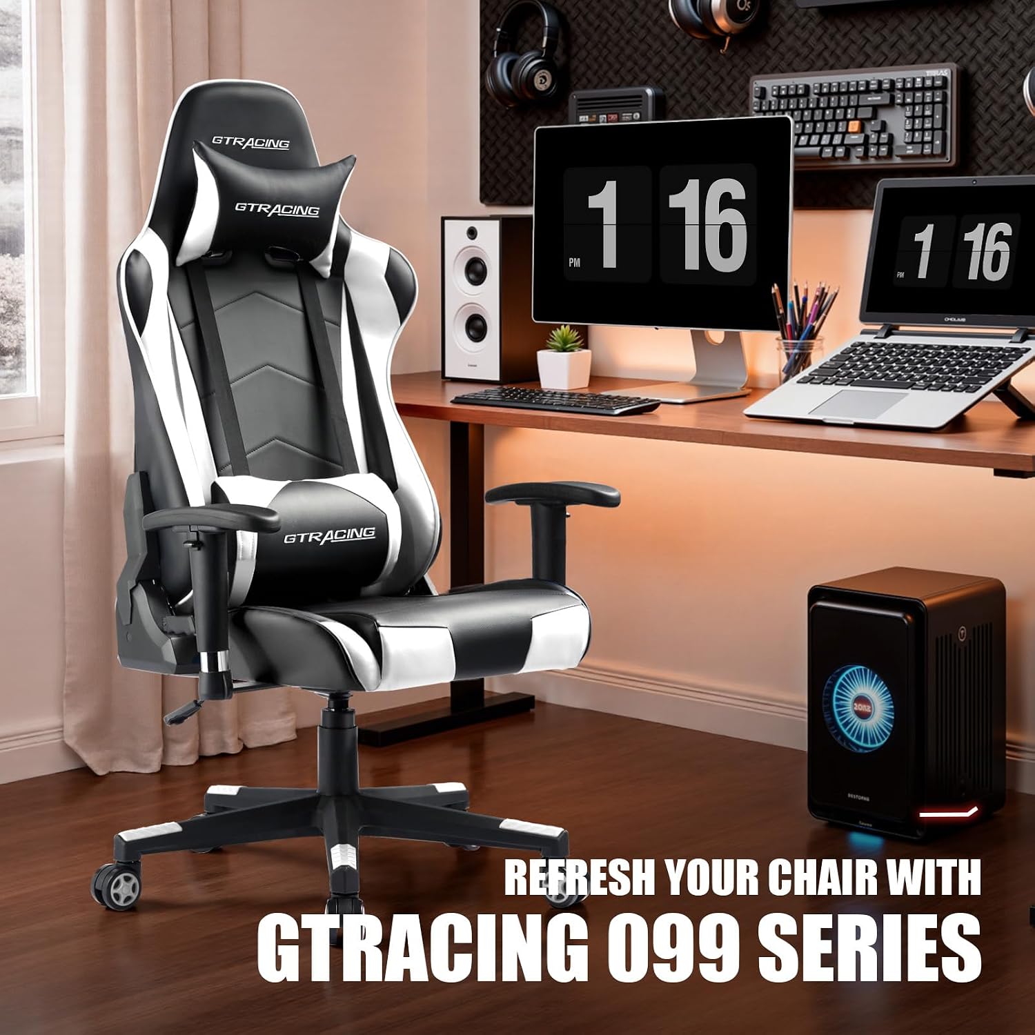 GTRACING Gaming Chair Racing Office Computer Ergonomic Video Game Chair Backrest and Seat Height Adjustable Swivel Recliner with Headrest and Lumbar