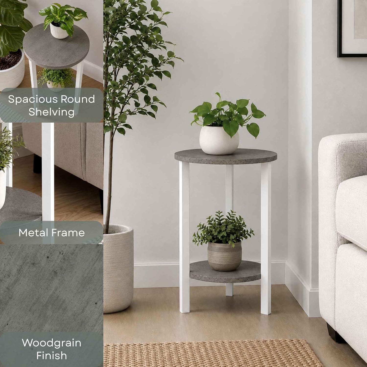 Convenience Concepts Graystone 24 inch 2 Tier Plant Stand - Industrial Stand for Plants, Vases, and Antiques, Urban Modern Design for the Living Room