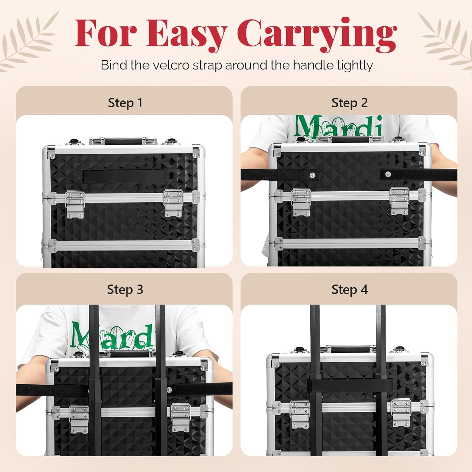 mefeir 4 in 1 Rolling Makeup Train Case, Aluminum Makeup Travel Organizer Cosmetic Case, Cosmetology Display Suitcase on Wheels, Beauty Storage Luggage Lockable w/4 Removable Wheels (Black)