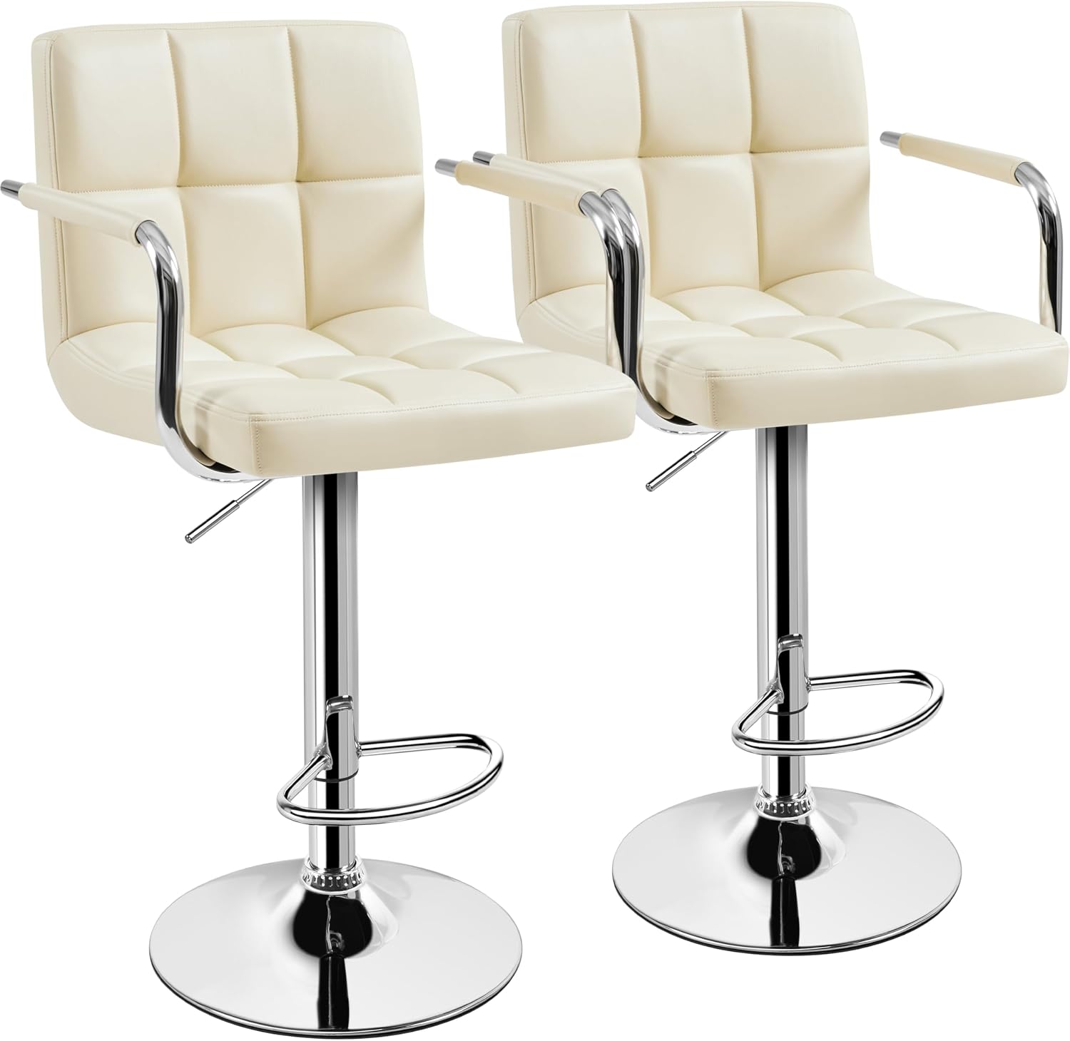 Yaheetech Bar Stools Set of 2, Swivel with Backs, Adjustable Height, White | 360° Swivel Barstools Feature Padded PU Leather Seats, Supportive Backs, 300 lb Capacity for Kitchen Islands