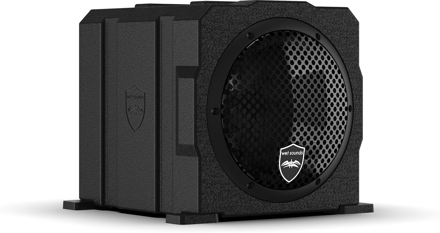 Wet Sounds | Stealth AS-8 | High Efficiency, 8" Active Marine Powered Subwoofer with Built-in 350 Watt Amp | Remote Level Control Included (Black)