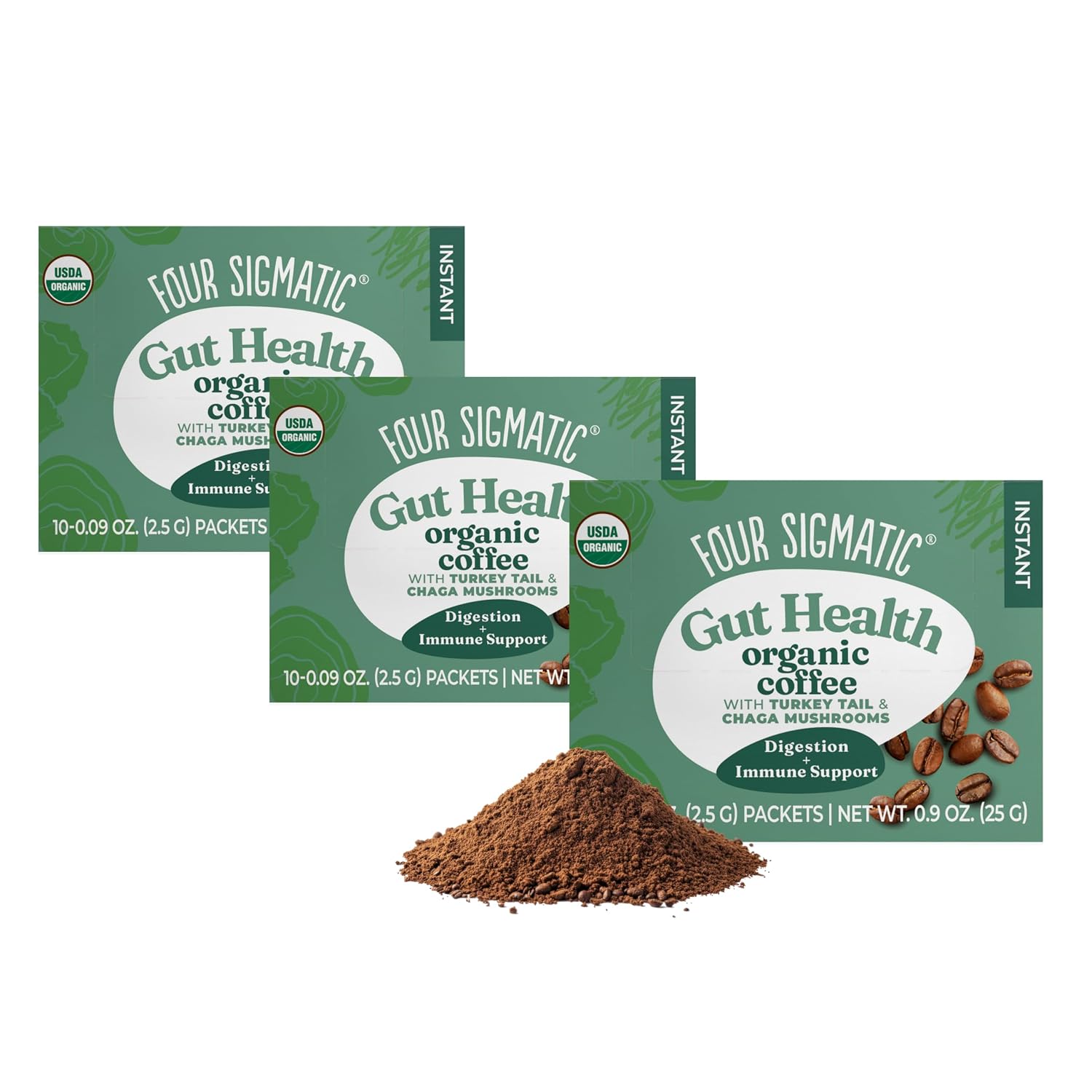 Four Sigmatic Mushroom Mix Coffee Lion's Mane | Focus | Pack of 3 (30 Packets Total)