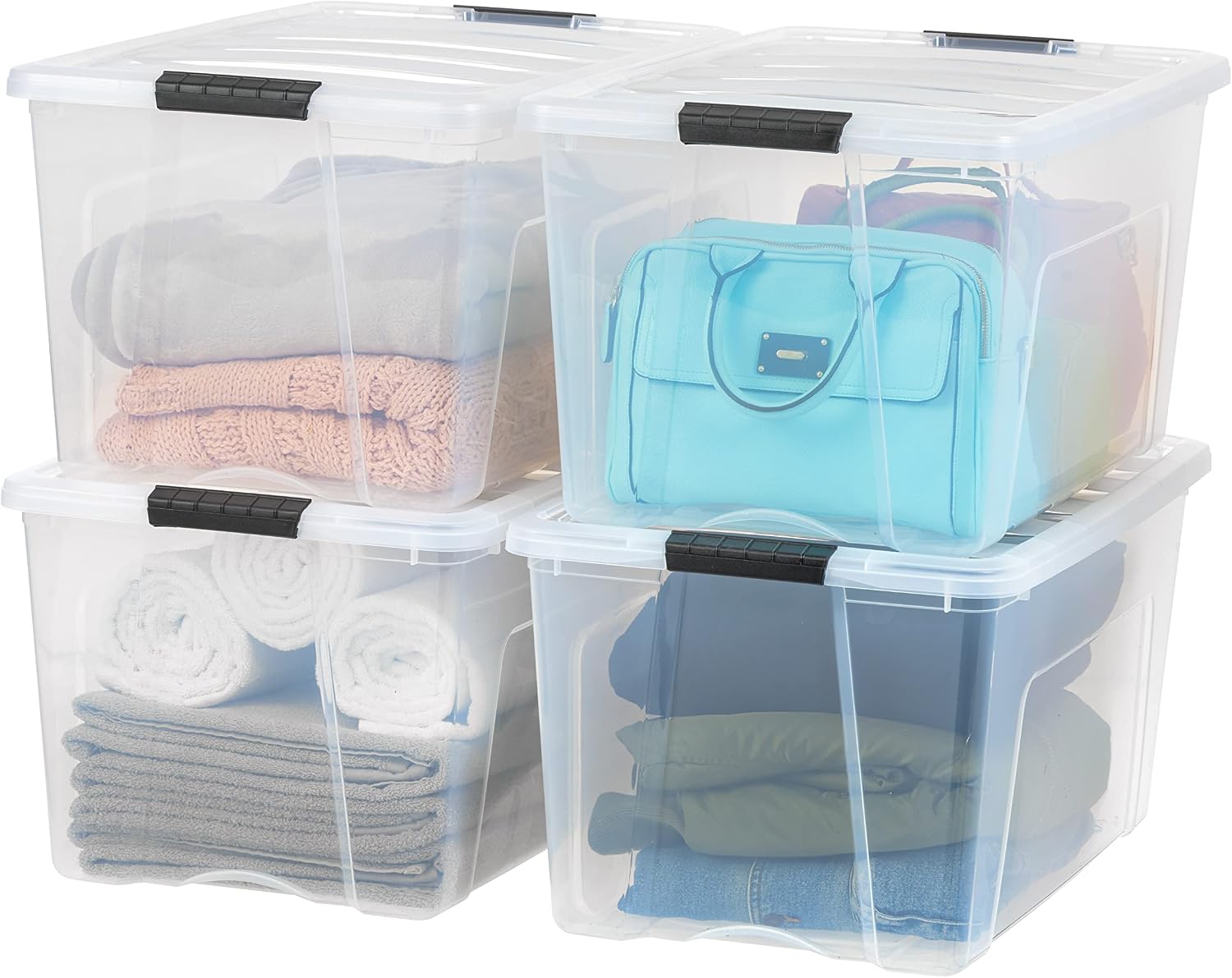 IRIS USA 6-Pack 54 Quart Storage Bins with Lids, Clear | Transparent design makes contents easy to find. Perfect for moving, blankets, clothing, and garage storage. Nestable design