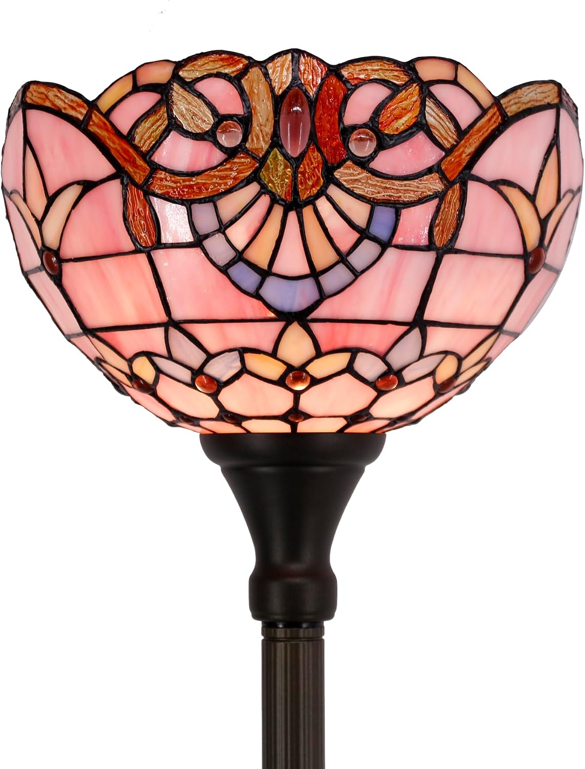 WERFACTORY Tiffany Floor Lamp Pink Baroque Stained Glass Torchiere Light | 12X12X71 Inches Pole Standing Corner Torch Uplight Decor Bedroom Living