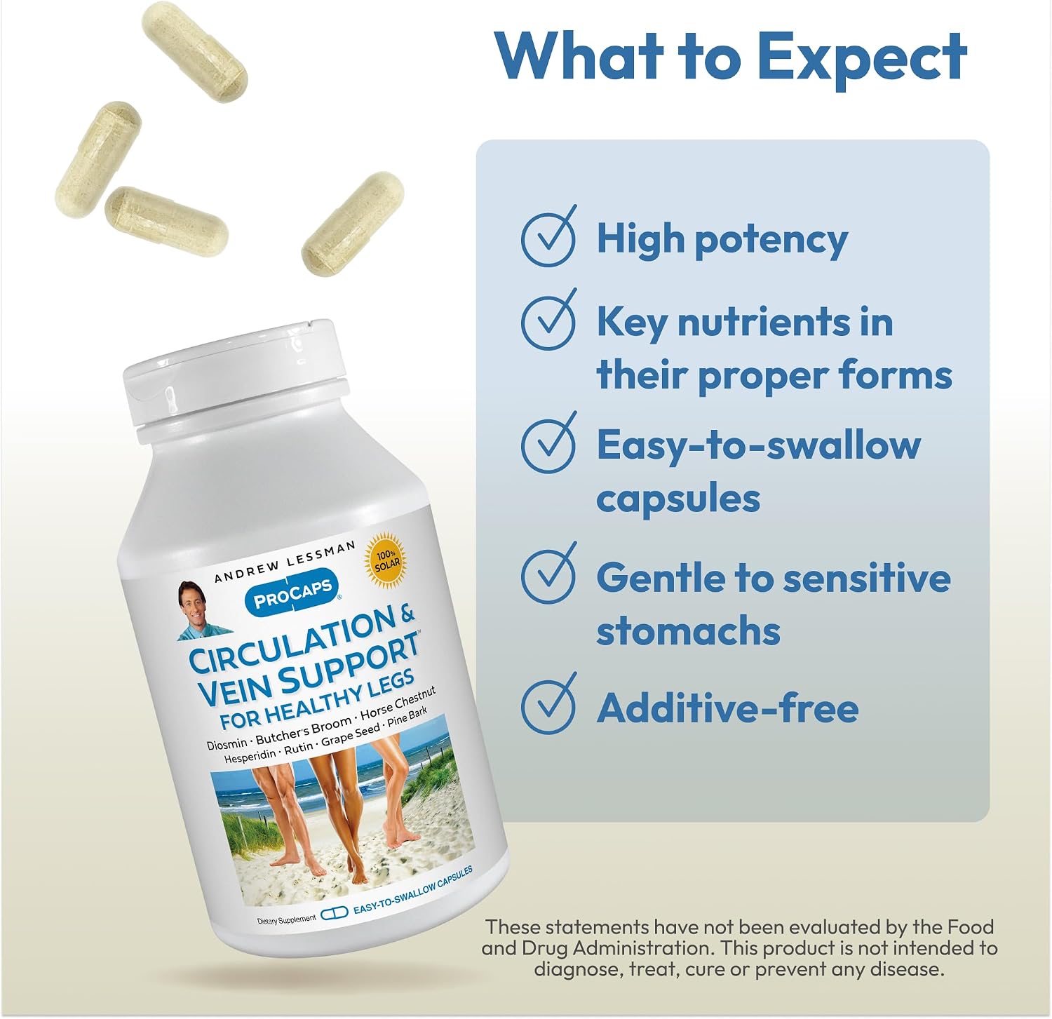 ANDREW LESSMAN ProCaps Circulation & Vein Support 30 Capsules | Standardized Botanical Extracts & Flavonoids in a Comprehensive Circulation & Vein Support Formula