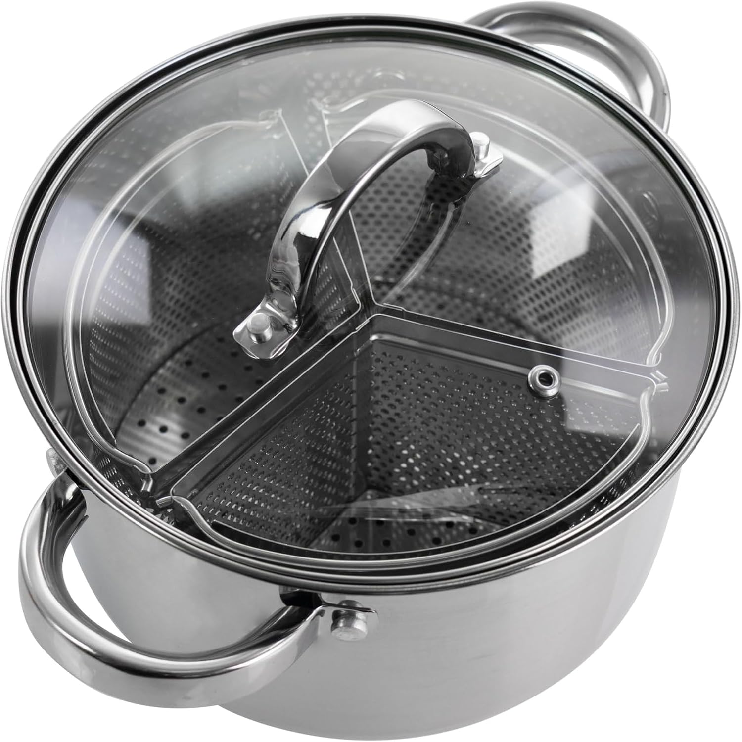 Oster Dutch Oven with Steamer Basket 3-Quart - Sangerfield Stainless Steel, Stovetop Steamer for Vegetables, Rice & Tamales, Dishwasher Safe