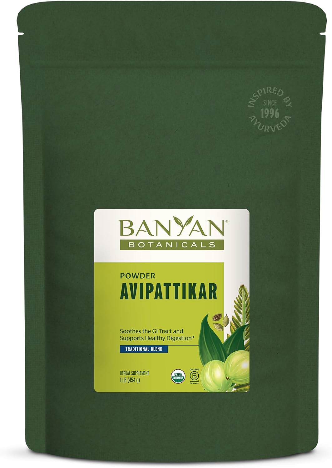 Banyan Botanicals Avipattikar Powder – Organic Digestion Supplement with Ginger, Cardamom & Vidanga ­­– Supports Healthy Stomach Acid Balance* – ½ lb. – Non-GMO Sustainably Sourced Vegan