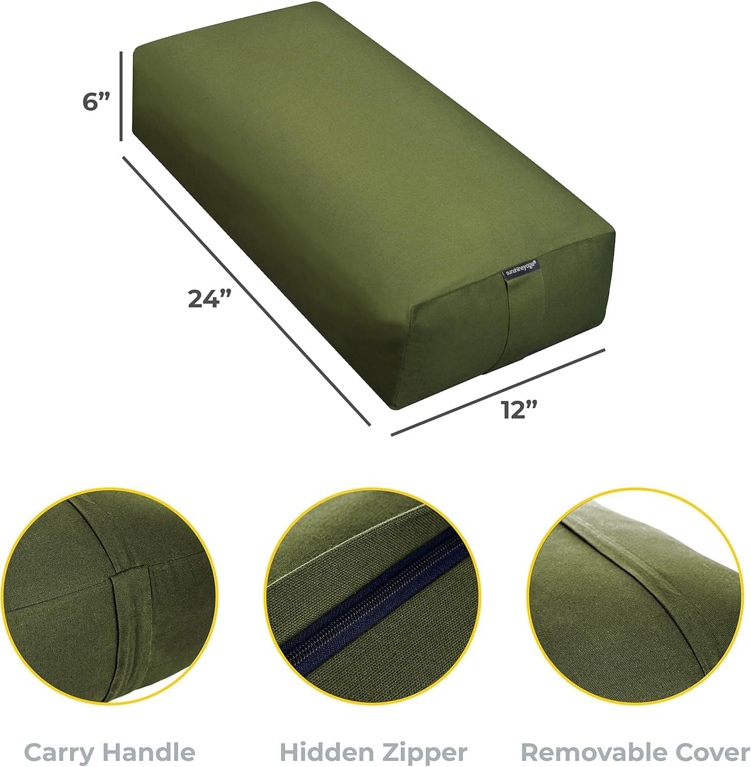 Firm Large Yoga Bolster, 24x12x6in