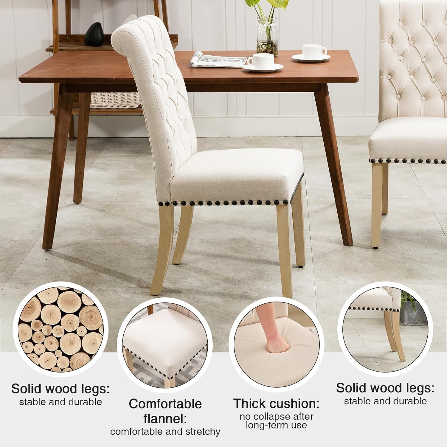 adochr Dining Chairs with Arms,Linen High Back Dining Room Chairs, Beige