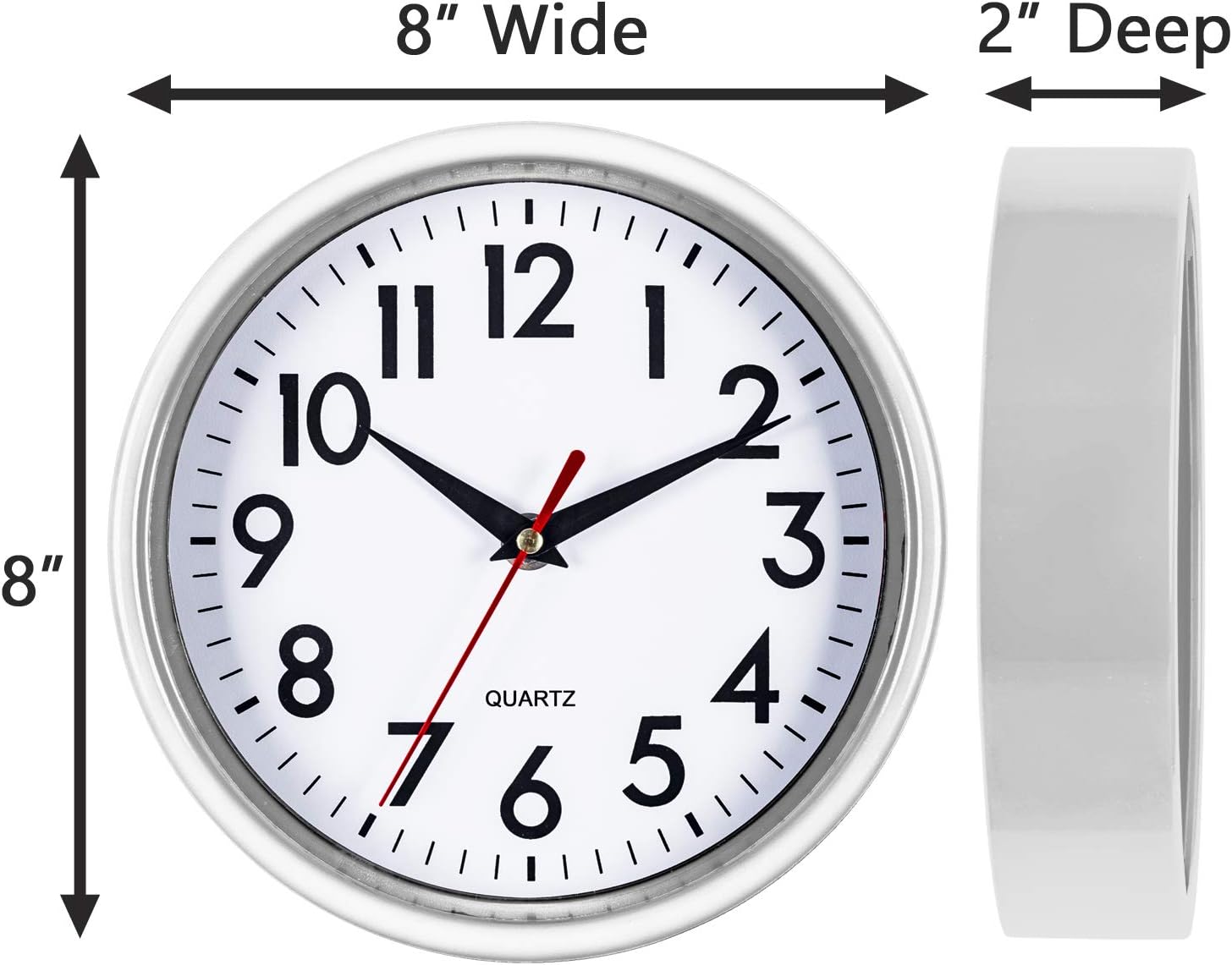 Bernhard Products Silver Wall Clock 8" Silent Non-Ticking Quality Quartz Battery Operated Clock for Home Kitchen Bedroom Bathroom Classroom Nursery