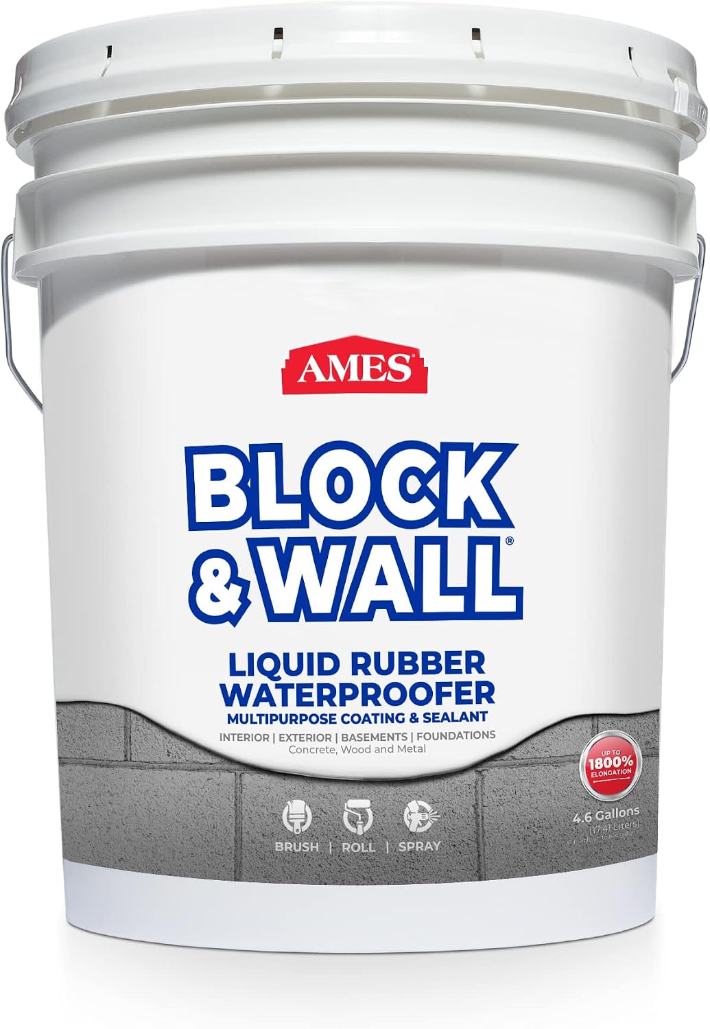 Ames Block & Wall™ Liquid Rubber Waterproofer Multi-Purpose Coating & Sealant - 1 Gallon - Perfect to Use As Concrete Sealer and Waterproofer for Basements and Foundations - Made in The USA, White | Flexible waterproof membrane for foundations, basements…