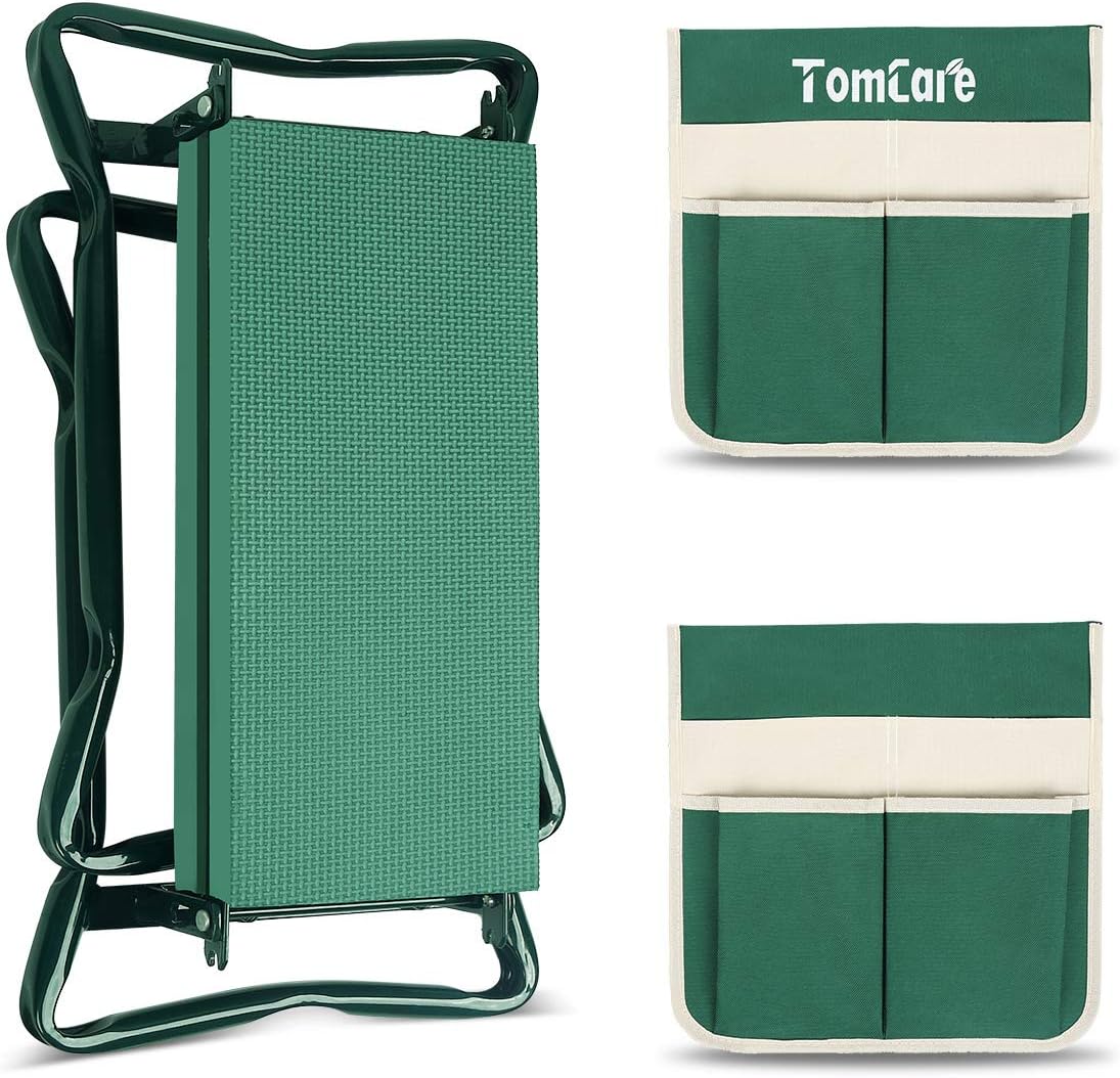 TomCare Garden Kneeler and Seat, 11.12" Kneeling Pad Sturdy Garden Bench | Heavy Duty Garden Stool, 450 lbs Load Capacity, 2 Tool Pouches, Foldable Design, Gardening Gift for Women, Men and Gardeners