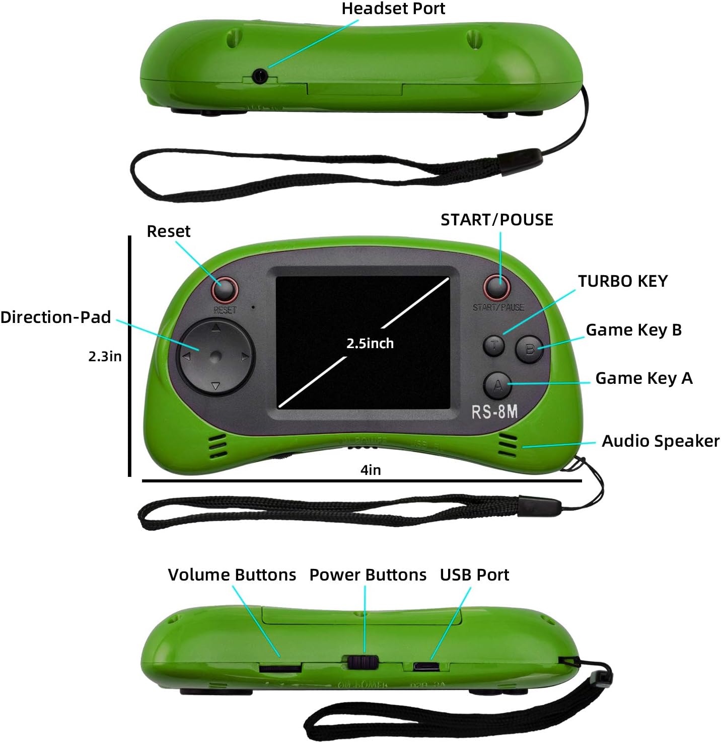 Kids Handheld Portable Video Game Player with 200 Games - 16 Bit 2.5 Inch Screen Mini Retro Electronic Machine for Boys Girls