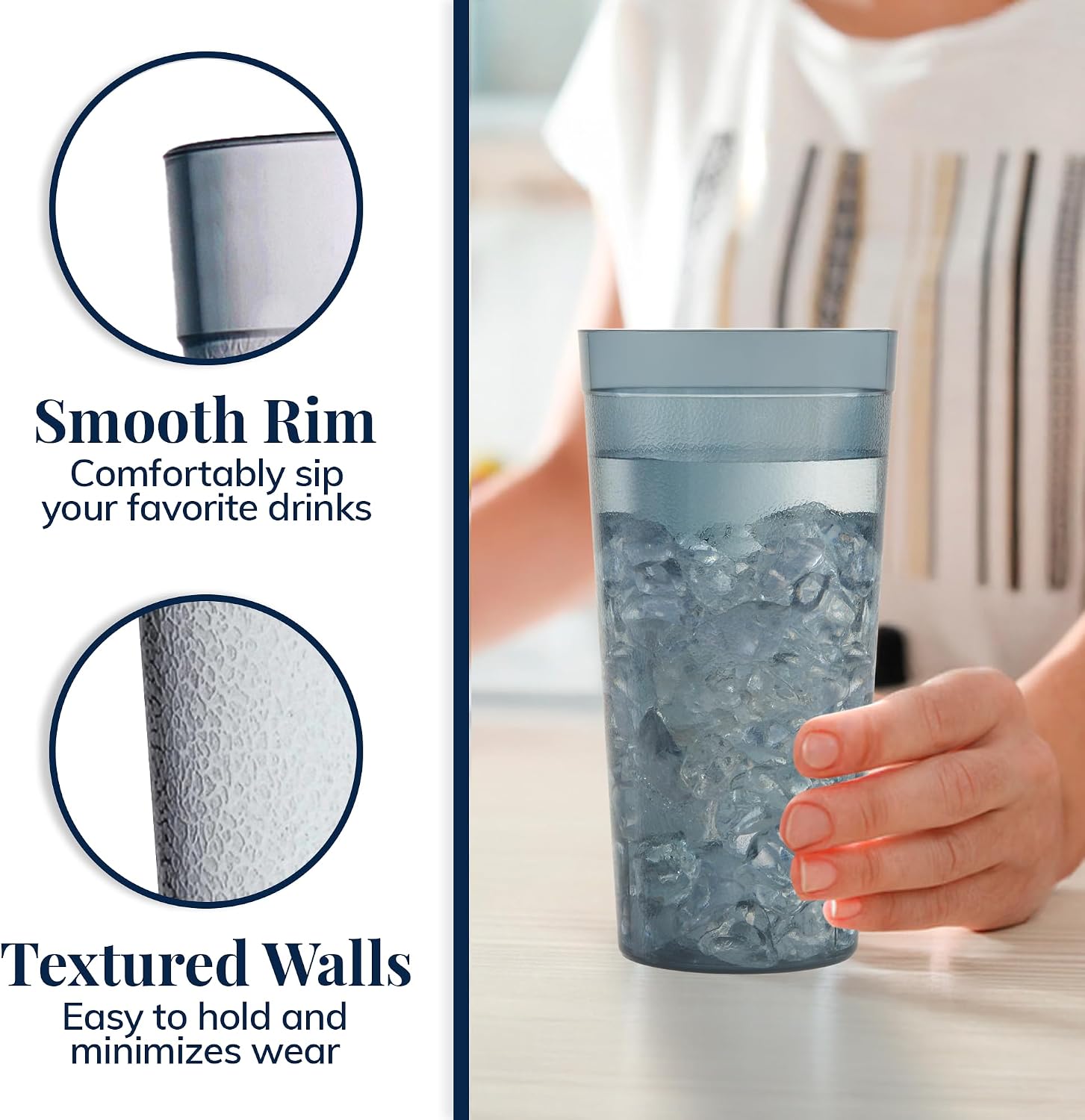US Acrylic Cafe Plastic Reusable Tumblers (Set of 16) 20-ounce Water Cups Coastal Colors | Restaurant Style Drinking Glasses Value Set, Stackable, BPA-free, Made in the USA | Top-rack Dishwasher Safe