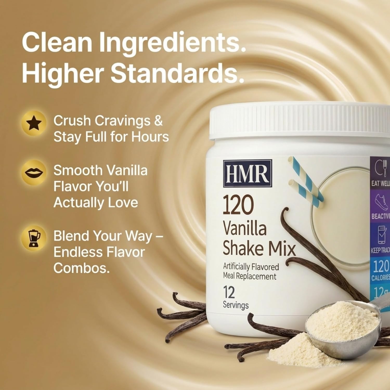 HMR 120 Vanilla Meal Replacement Shake Powder, 12 Servings | Meal Replacement Shake – Smooth Vanilla Flavor – 120 Shake Powder – 12g Protein – 12 Servings