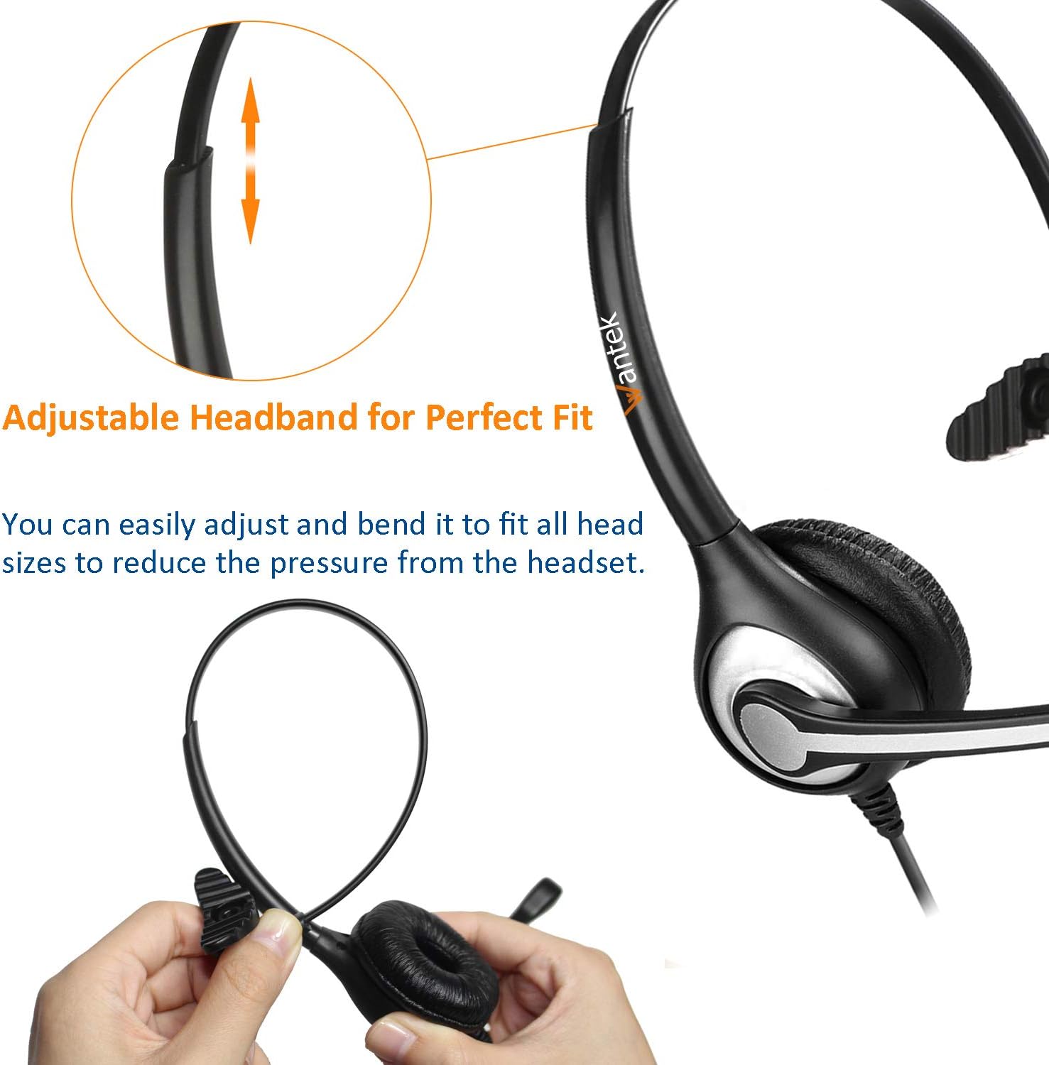 Wantek 2.5mm Telephone Headset with Mic Noise Cancelling, Office Phone Headset Compatible with AT&T ML17929 Panasonic Vtech RCA Uniden Cisco SPA Grandstream Polycom Cordless Dect Phones(A600F)
