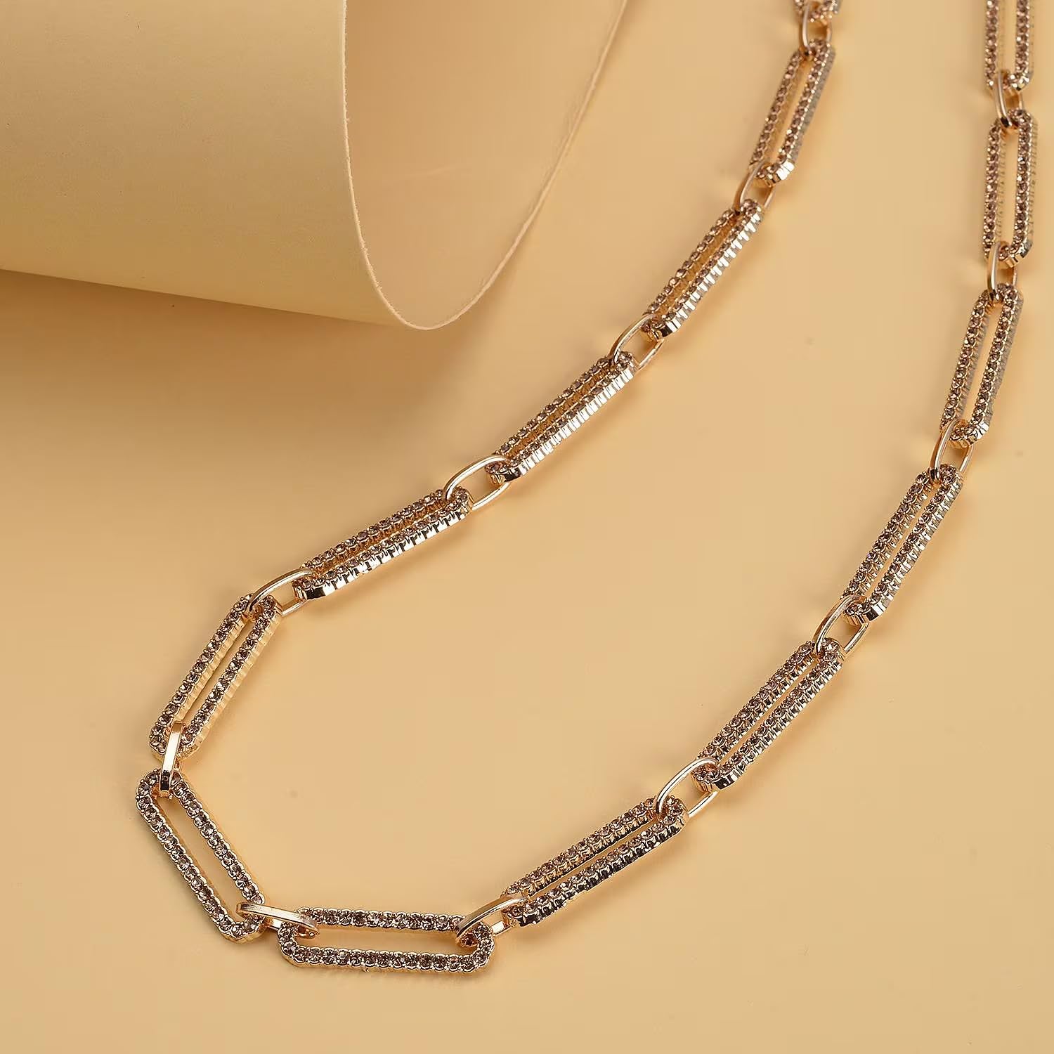 Shop LC Champagne Crystal Paperclip Necklace 18-22 Inches in Goldtone