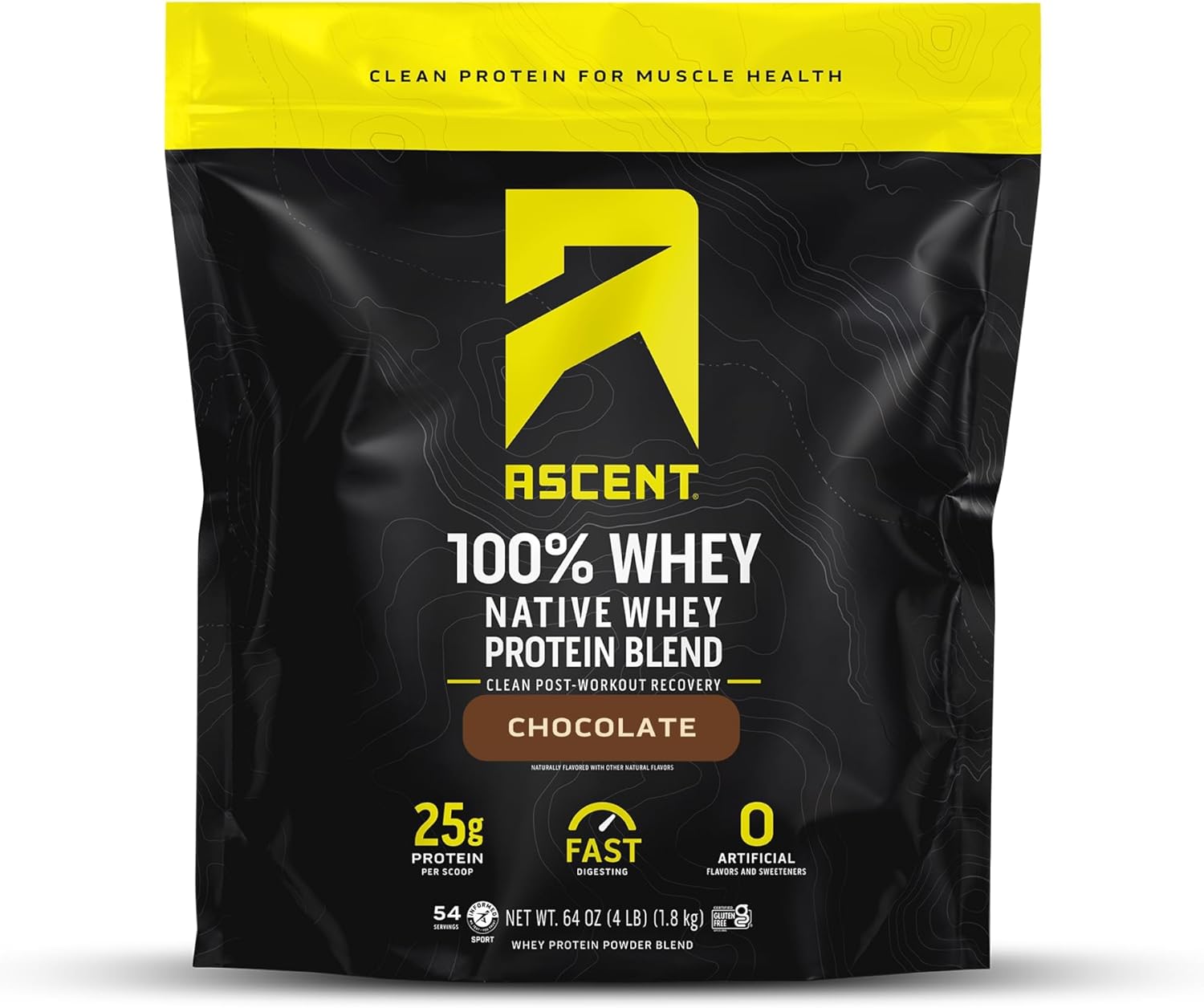 Ascent 100% Whey Protein Powder - Post Workout Whey Protein Isolate, Zero Artificial Flavors & Sweeteners, Gluten Free, 5.5g BCAA, 2.6g Leucine, Unflavored 2 lb