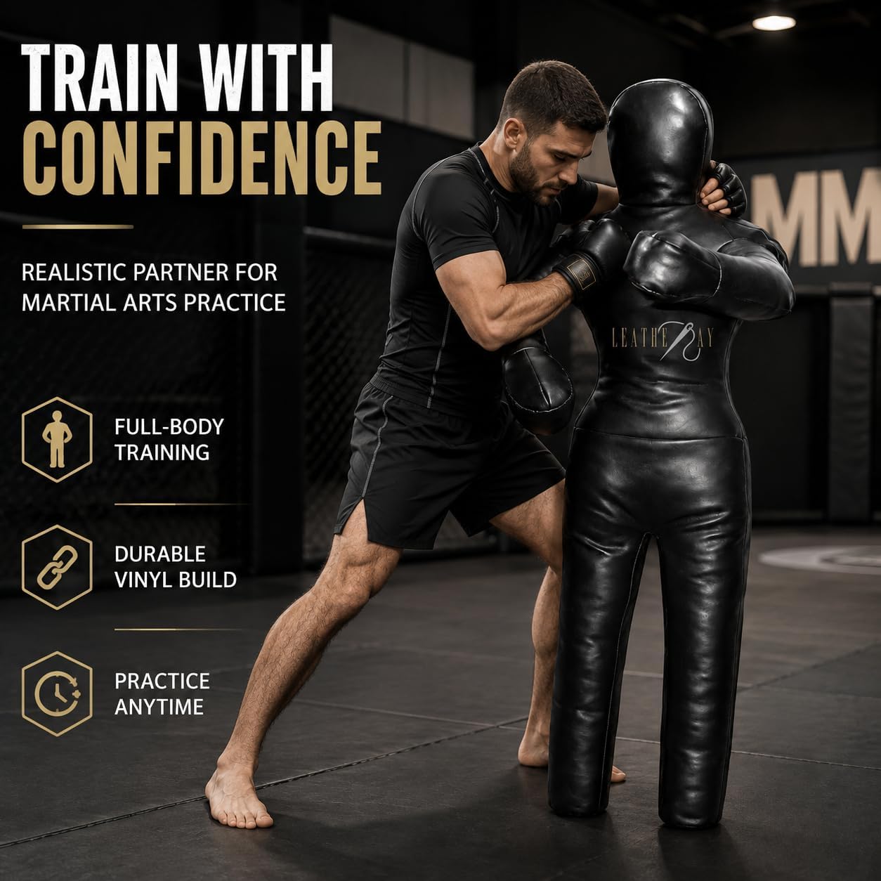 LEATHERAY MMA Jiu Jitsu Grappling Dummy Judo Punching Bag,Brazilian Jiu Jitsu Dummy,Wrestling Grappling BJJ Dummy Black -Unfilled