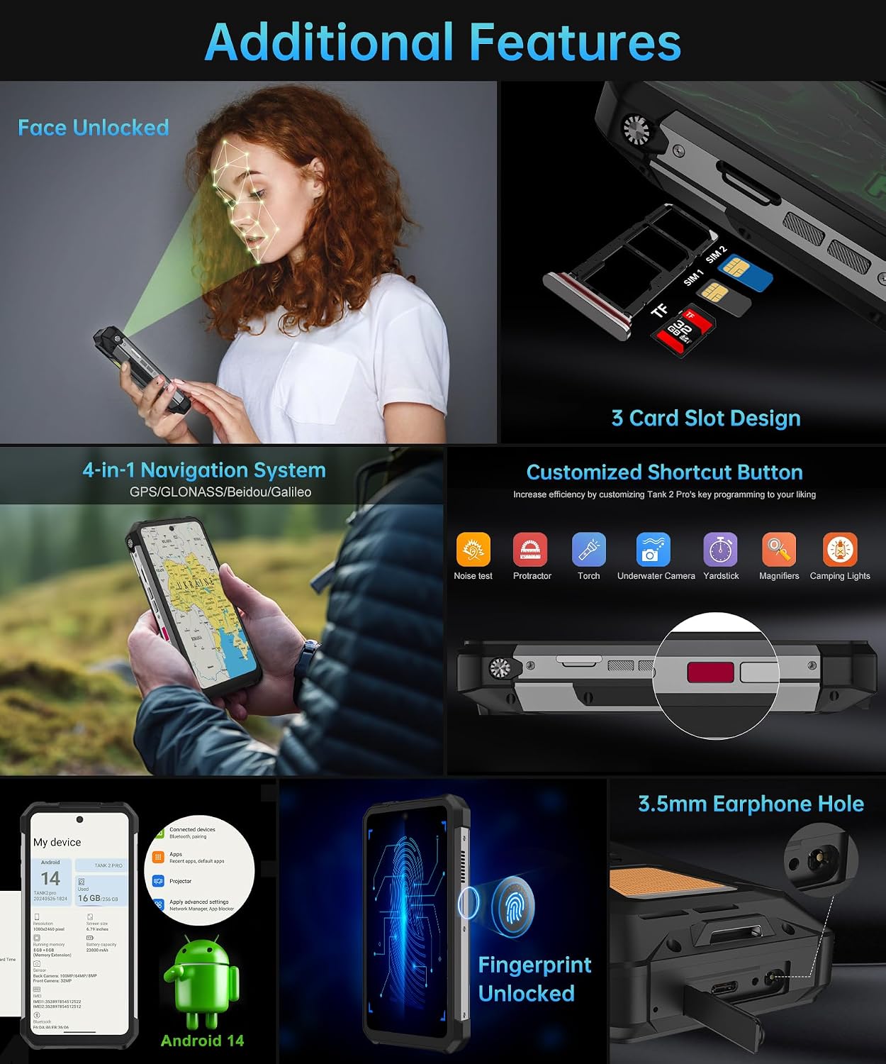 8849 Tank 2 Pro Phone, Rugged Android Smartphone with 23800mAh Big Battery | 6.79’’, Built-in Projector, Android 15