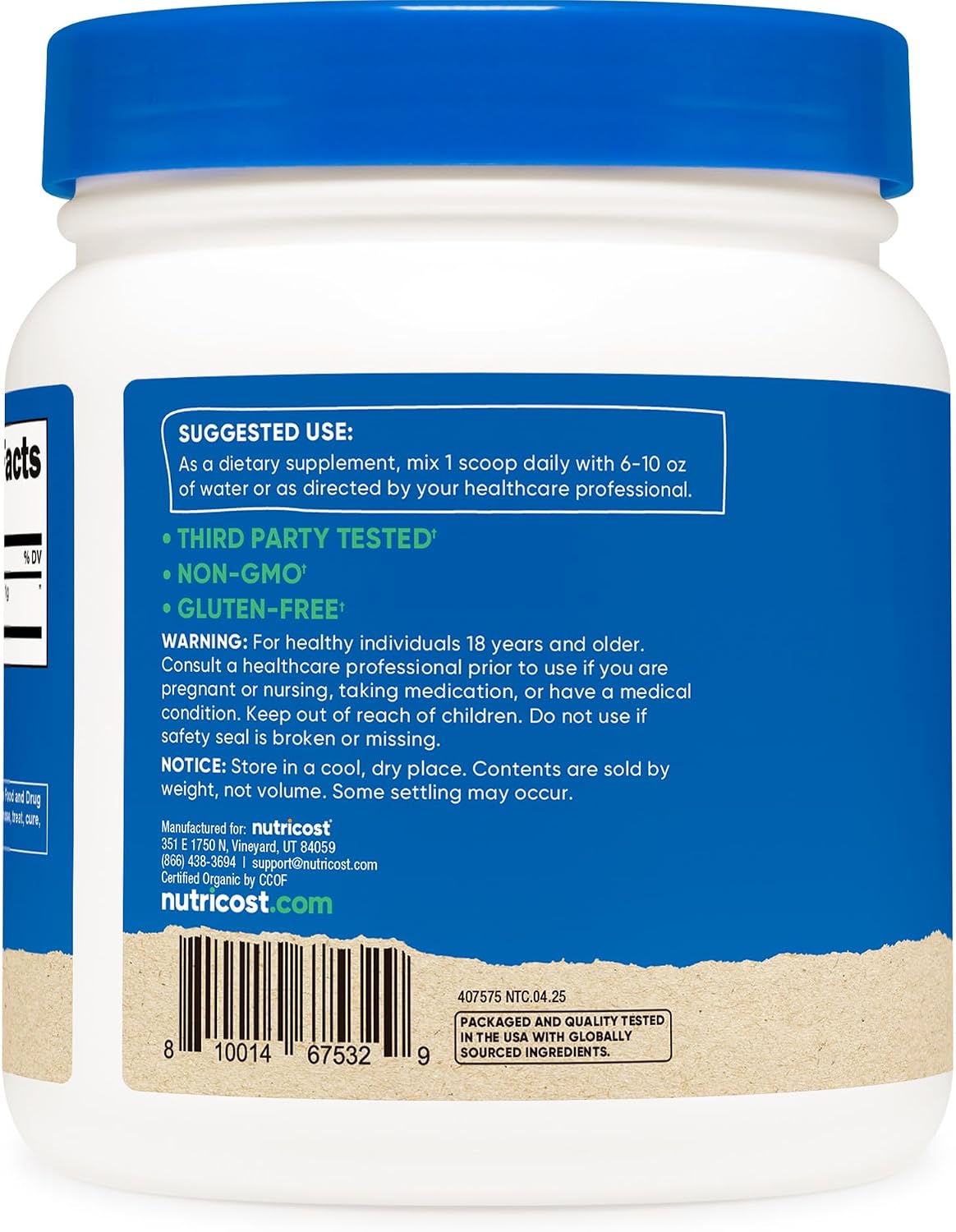 Nutricost Organic Spirulina Powder (1LB) 454 Grams, Pure, Vegan | Certified Organic Spirulina