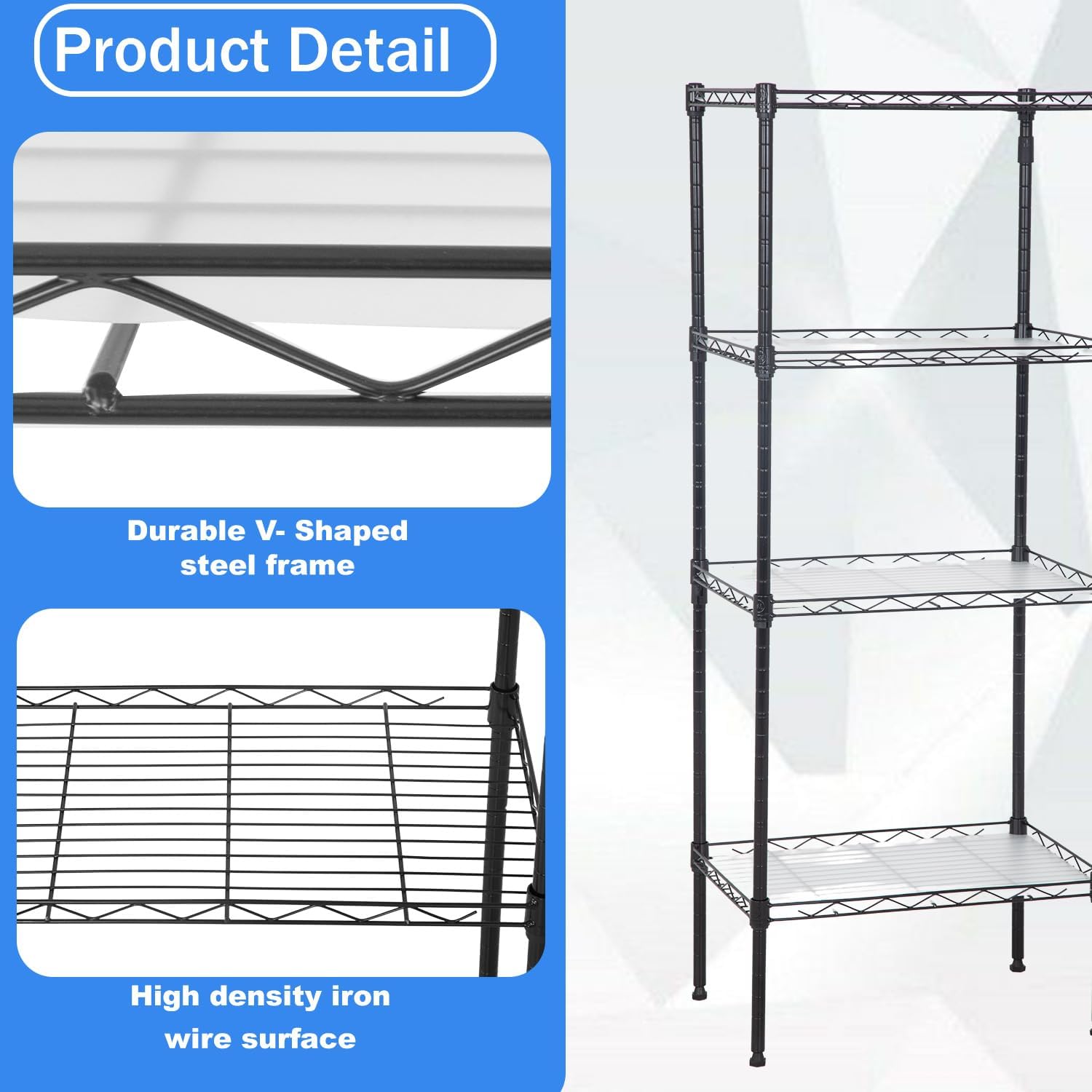 PayLessHere | 6-Tier Wire Shelf with Wheels | 45"x18"x82" | Black